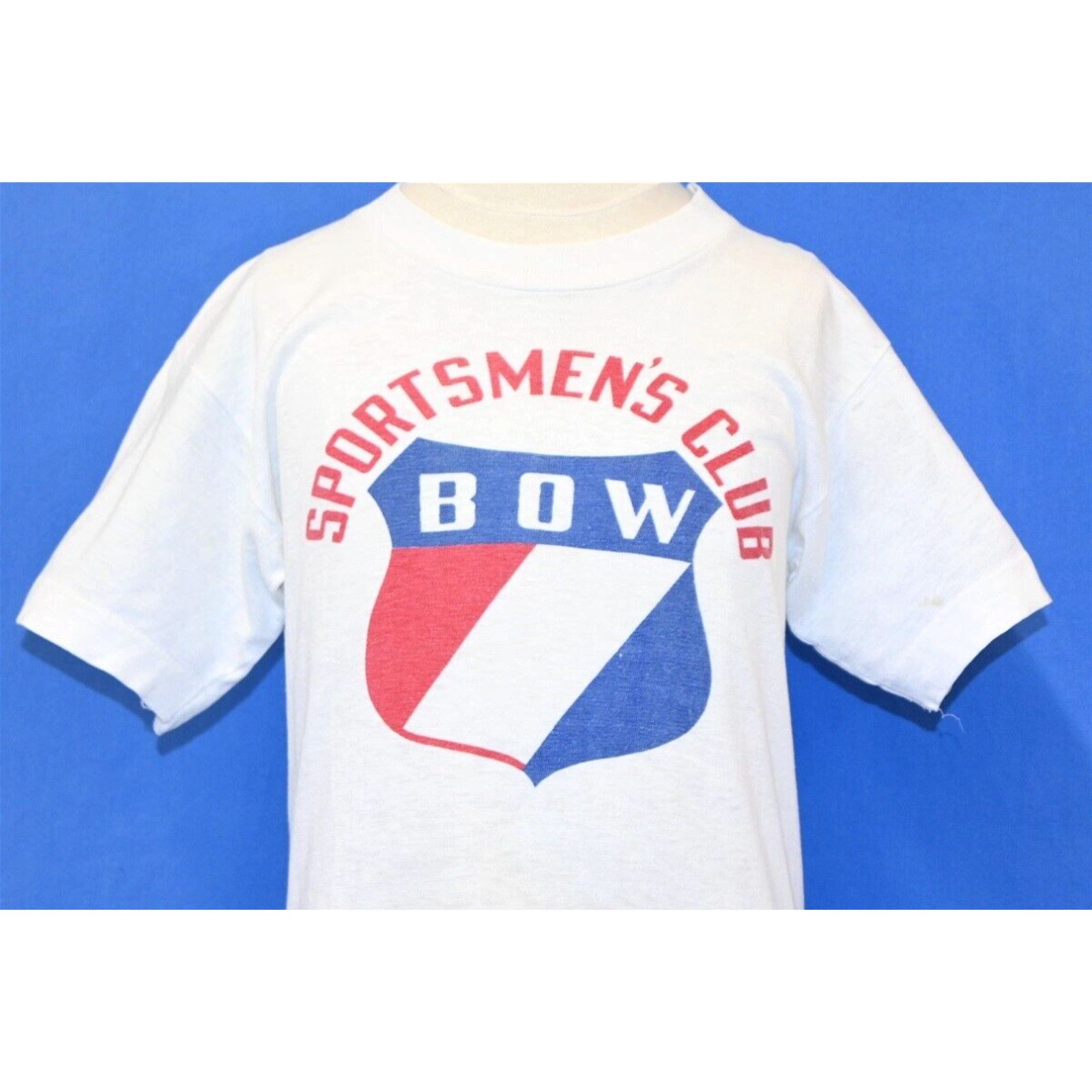 image of Vintage 50S Champion Running Man Sportsmen's Club Bow Distressed T-Shirt Youth L in White (Size Lar