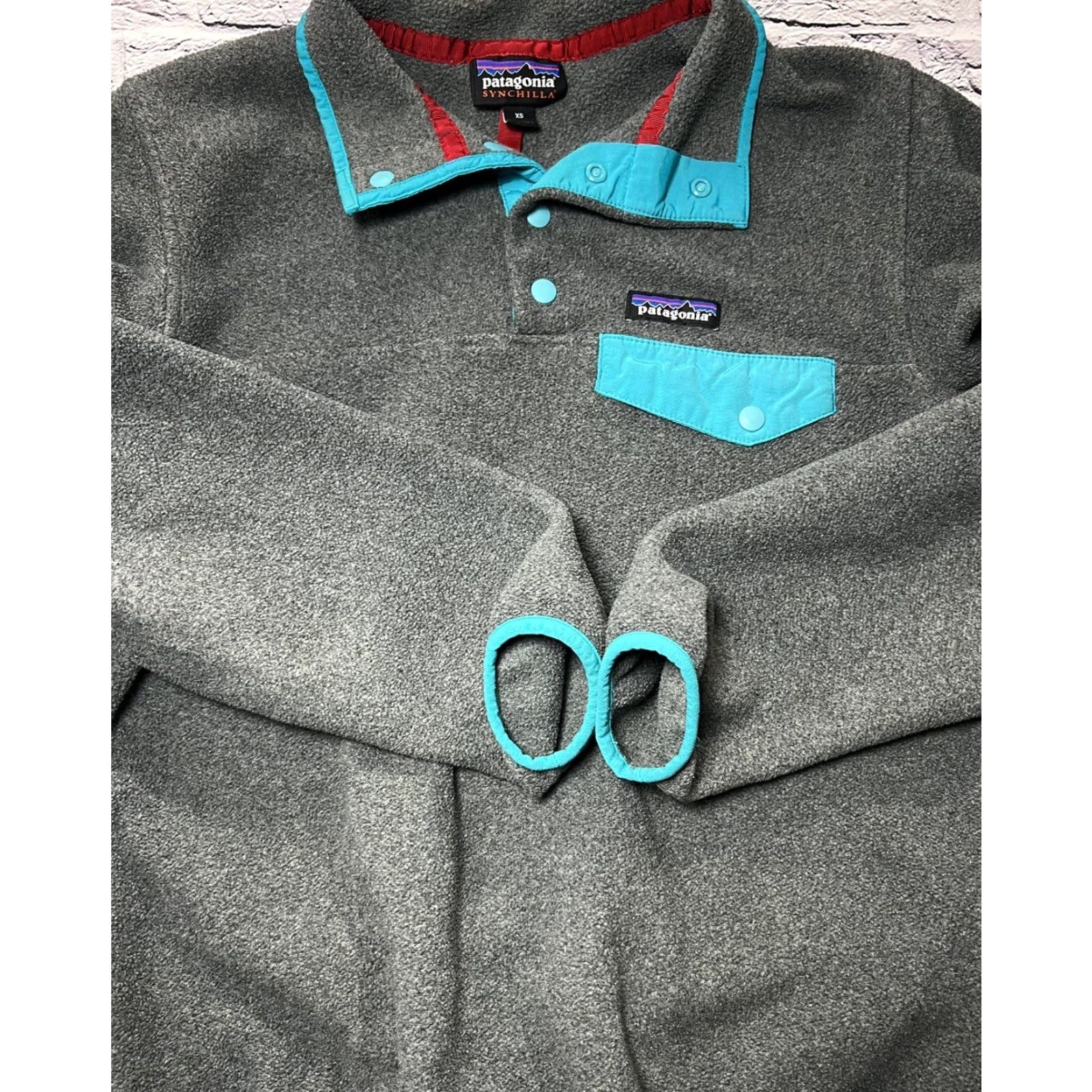 Patagonia NICE!! Patagonia Lightweight Synchilla Gray & Teal Snap-T Pullover Women's XS Size XS / US 0-2 / IT 36-38 - 3 Thumbnail