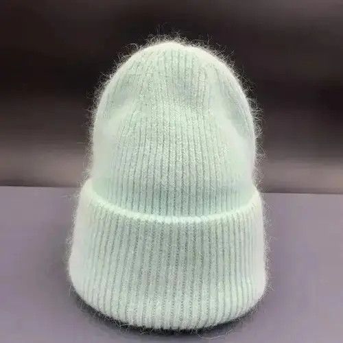 VIBE Warm Fluffy Rabbit Fur Knitted Beanie Hat Size ONE SIZE - 3 Thumbnail