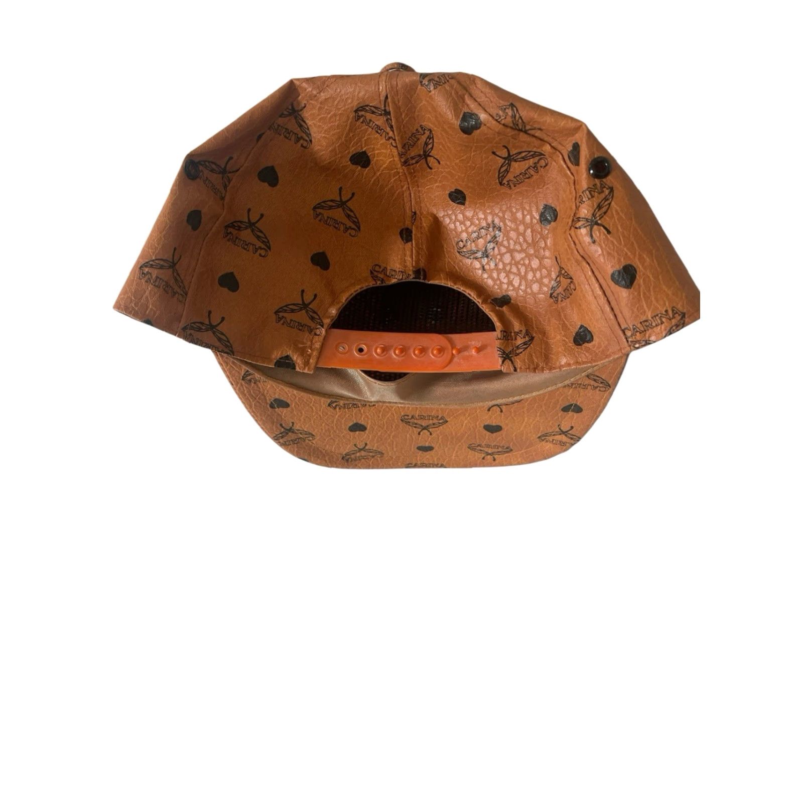 Vintage VINTAGE Carina vegan leather snapback hat cap mens OSFA deadstock NWOT 80s cognac brown leather brass patch 80s baseball cap Mens Size ONE SIZE - 7 Thumbnail