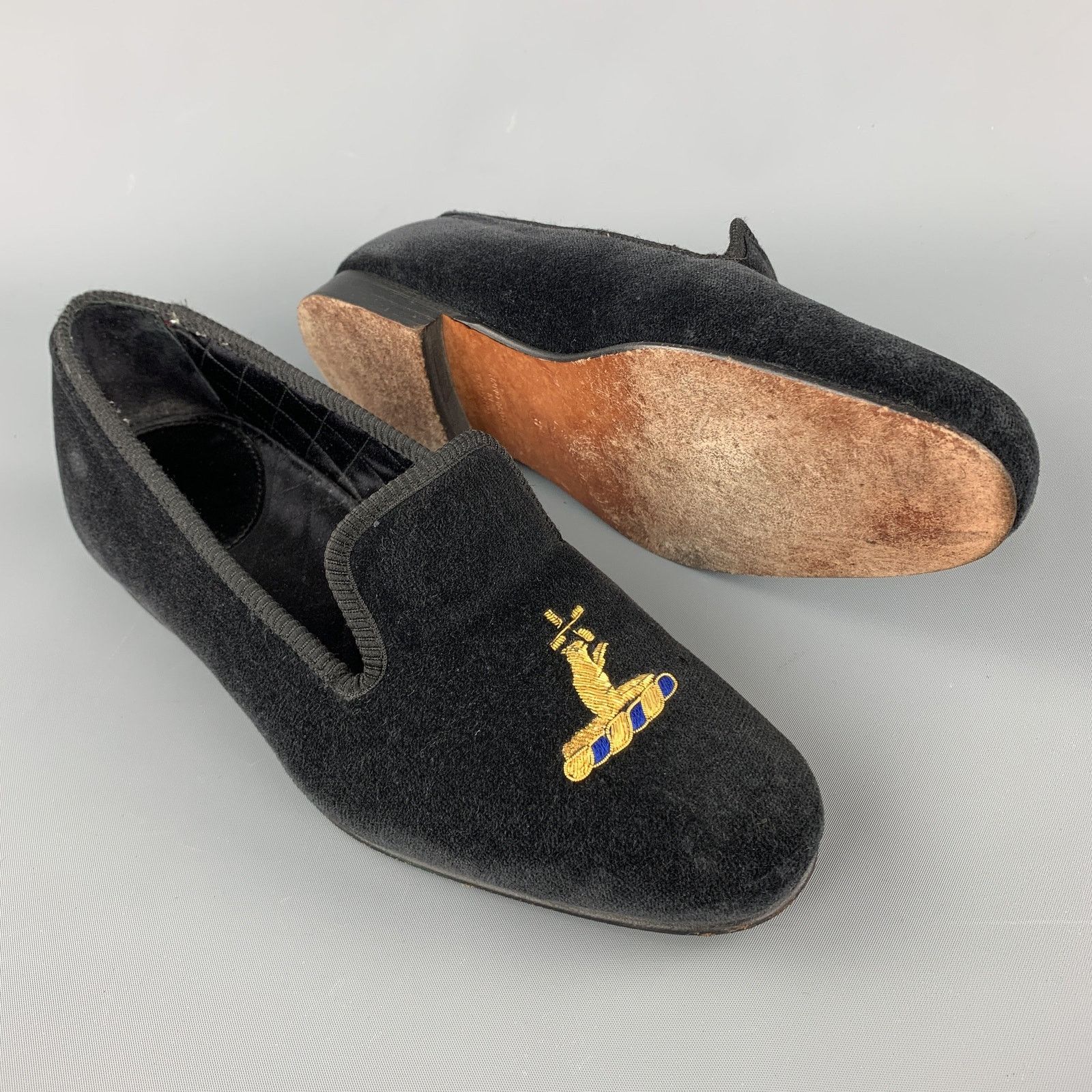 Custommade CUSTOM MADE Size 8 Black Embroidery Velvet Slippers Loafers Size US 8 / EU 41 - 3 Thumbnail