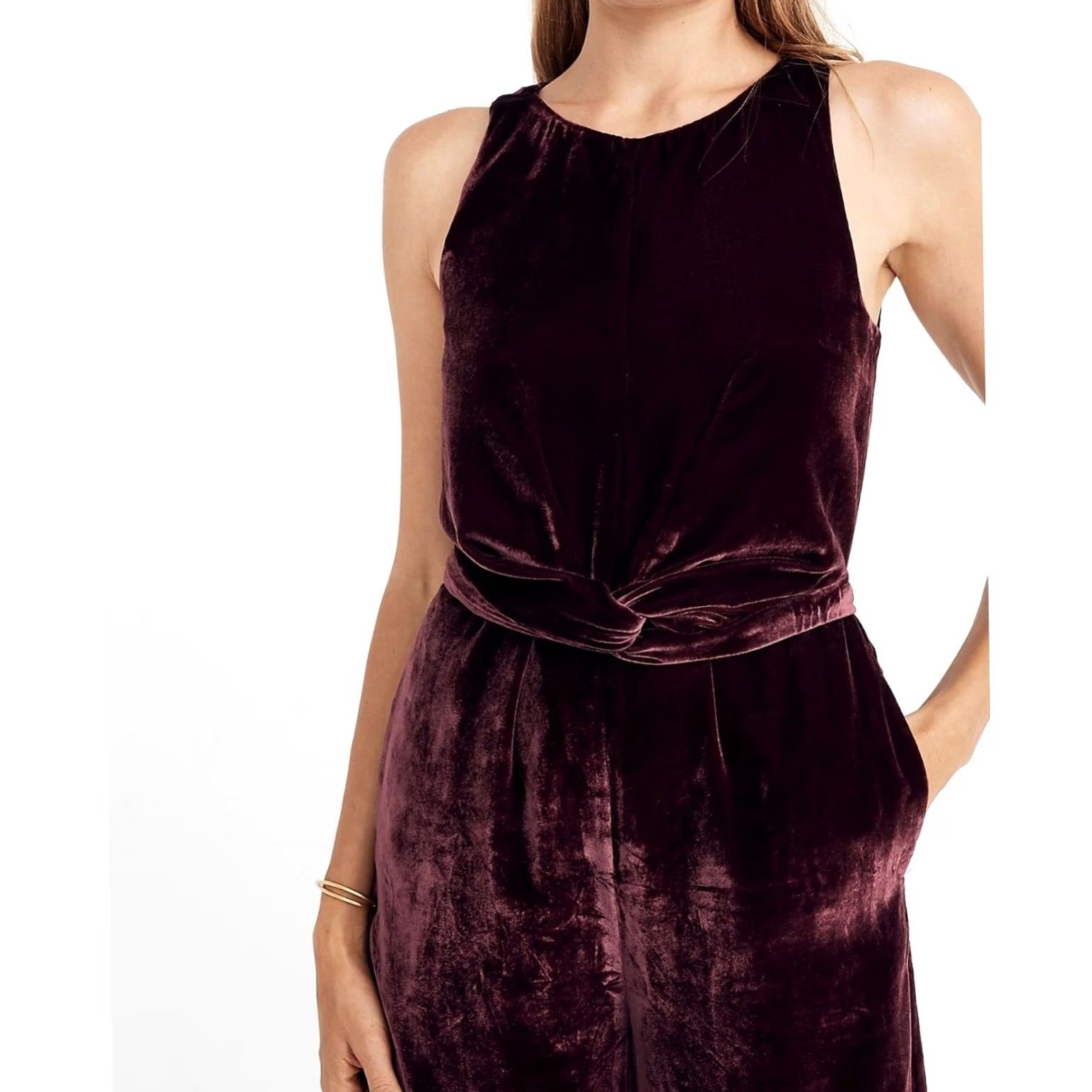 Madewell Madewell Velvet Jumpsuit Burgundy Sleeveless Sz 0 Women One-Piece Pants Twist Front Velvet Size 25" / US 0 / IT 36 - 3 Thumbnail