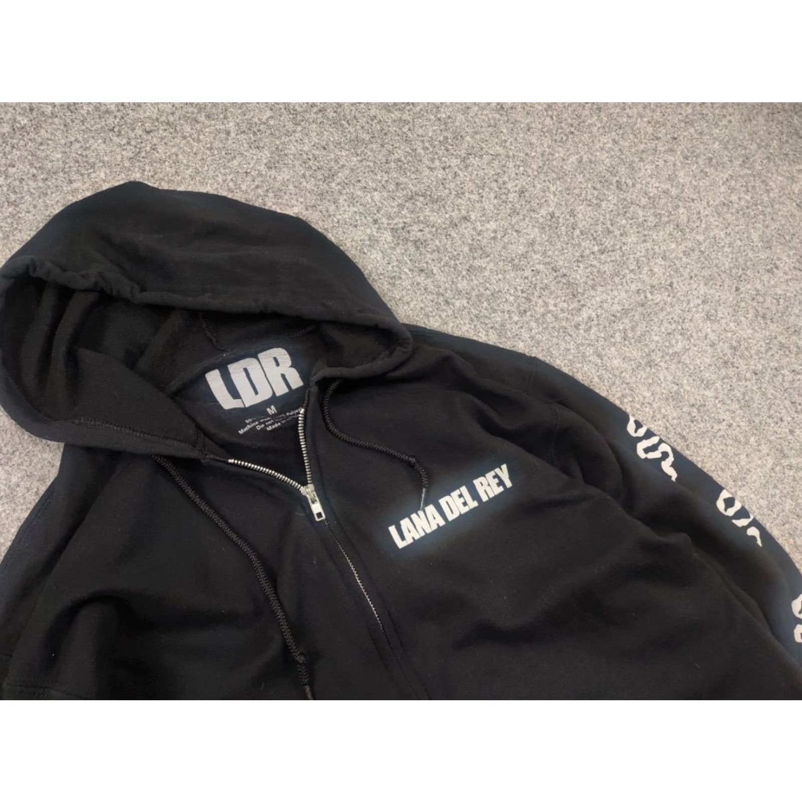 Vintage Lana Del Rey Black Zip Hoodie With Ribbon Sleeves Vintage Y2K glamour Style LGB Hoodie M Black Cotton Graphic Print 80s 90s WomensMens Size US M / EU 48-50 / 2 - 5 Thumbnail