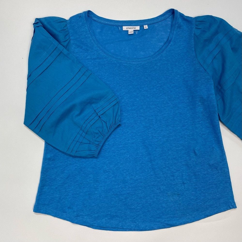 Chicos New Chico's Linen Detailed 3/4 Sleeve Blue Top Size 1 US M Size M / US 6-8 / IT 42-44 - 6 Thumbnail