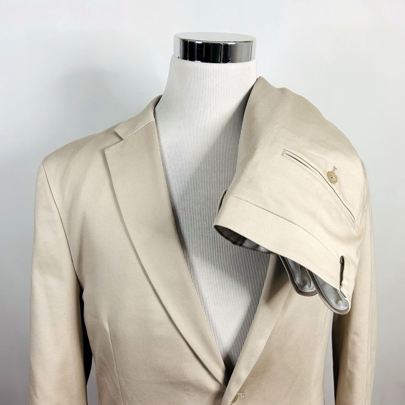 Joseph Abboud Joseph Abboud 44R Suit 38x28 Flat Front Beige Cotton Blend Two Button Summer Mens Suit Two-Piece Regular Fit Women? Size 44R - 2 Thumbnail