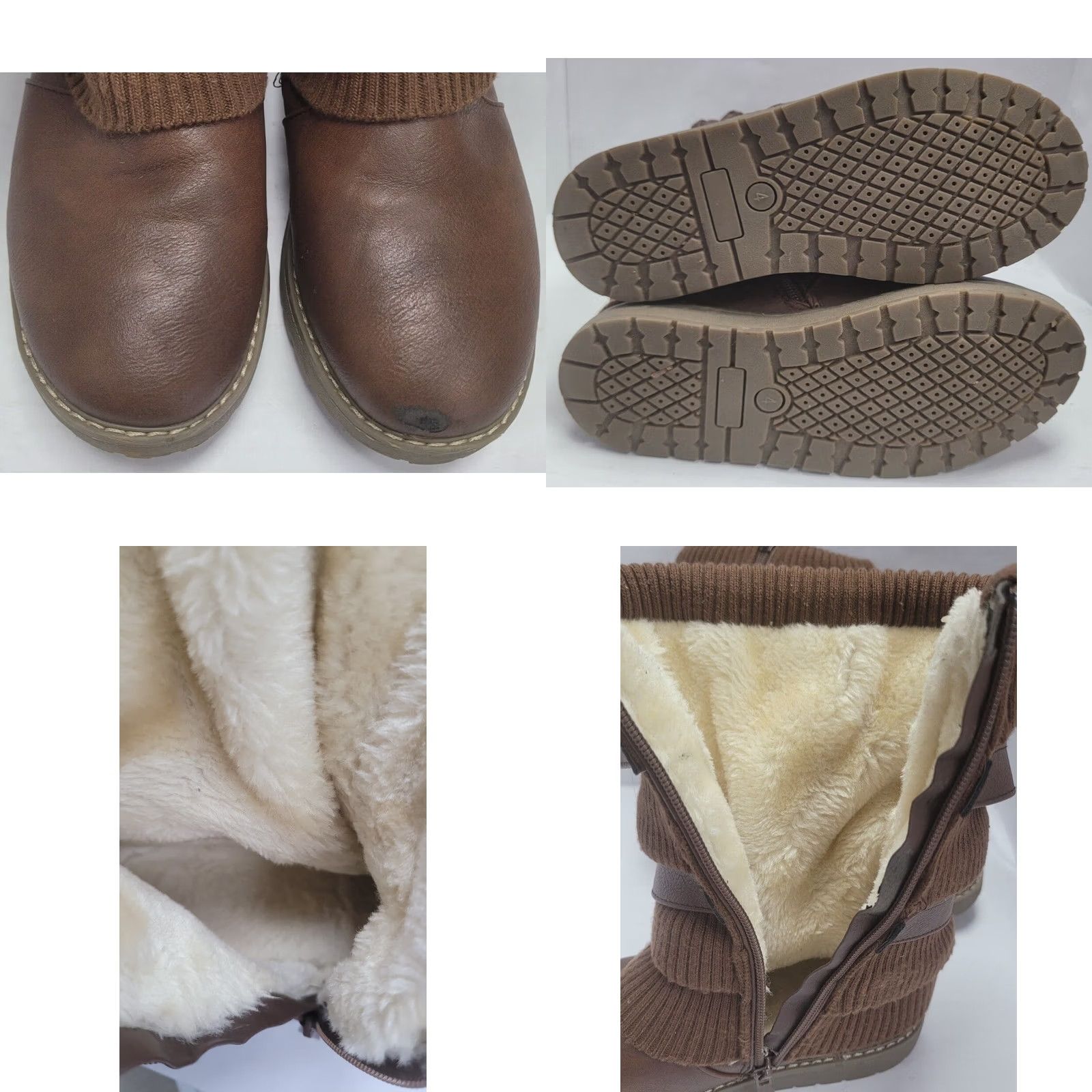Vintage Dream Pairs Women's 4 Brown Slouch Boots Faux Fur Lined Side Zipper Buckles Size US 4 / IT 34 - 8 Thumbnail