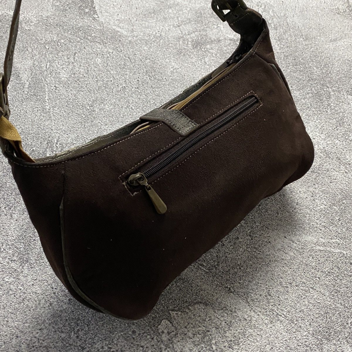 Japanese Brand 2000s Earth Tone Suede Patchwork Shoulder Bag Size ONE SIZE - 6 Thumbnail