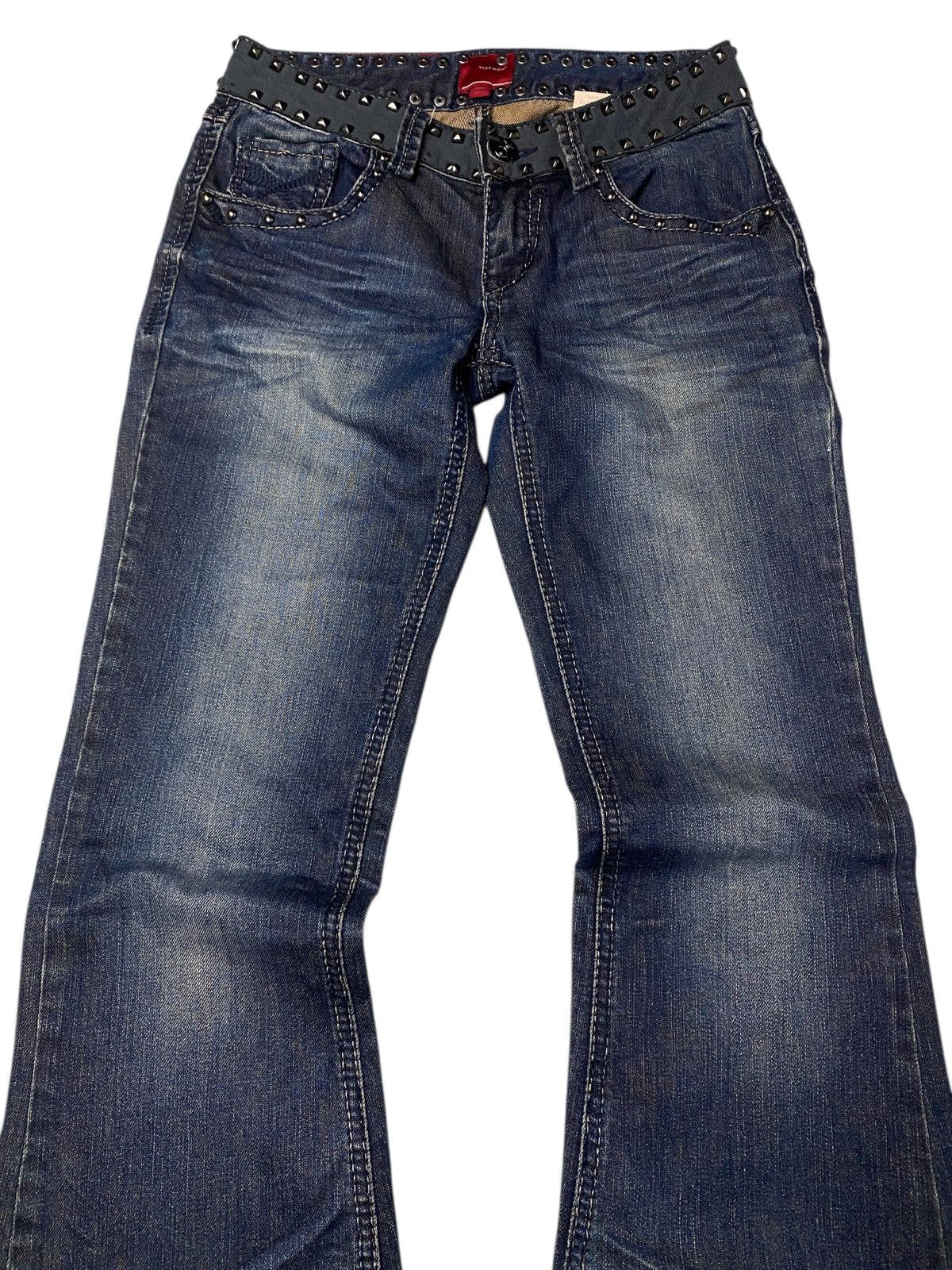 If Six Was Nine 2000's Veromoda Seawash Punk Studded Bootcut Jeans Size US 26 / EU 42 - 3 Thumbnail