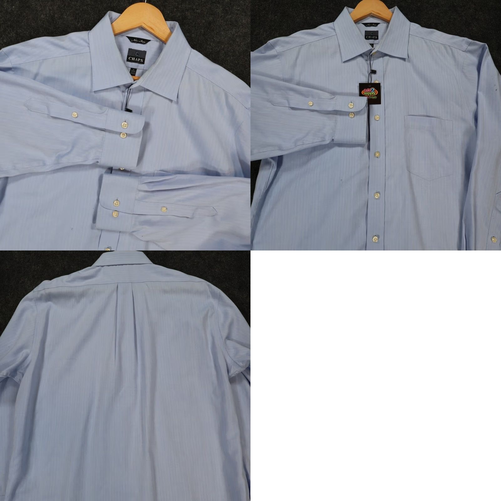 Chaps Chaps Button Front Shirt Mens 17 32/33 Blue Non-Iron Herringbone Size US XL / EU 56 / 4 - 8 Thumbnail