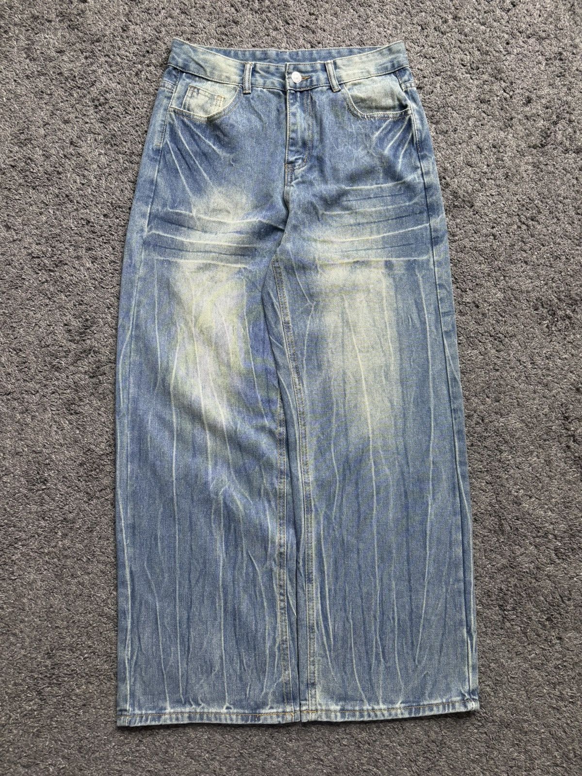 Jean × Vintage Vintage very rare wide leg electric thunder blue baggy jeans Size US 33 - 1 Thumbnail