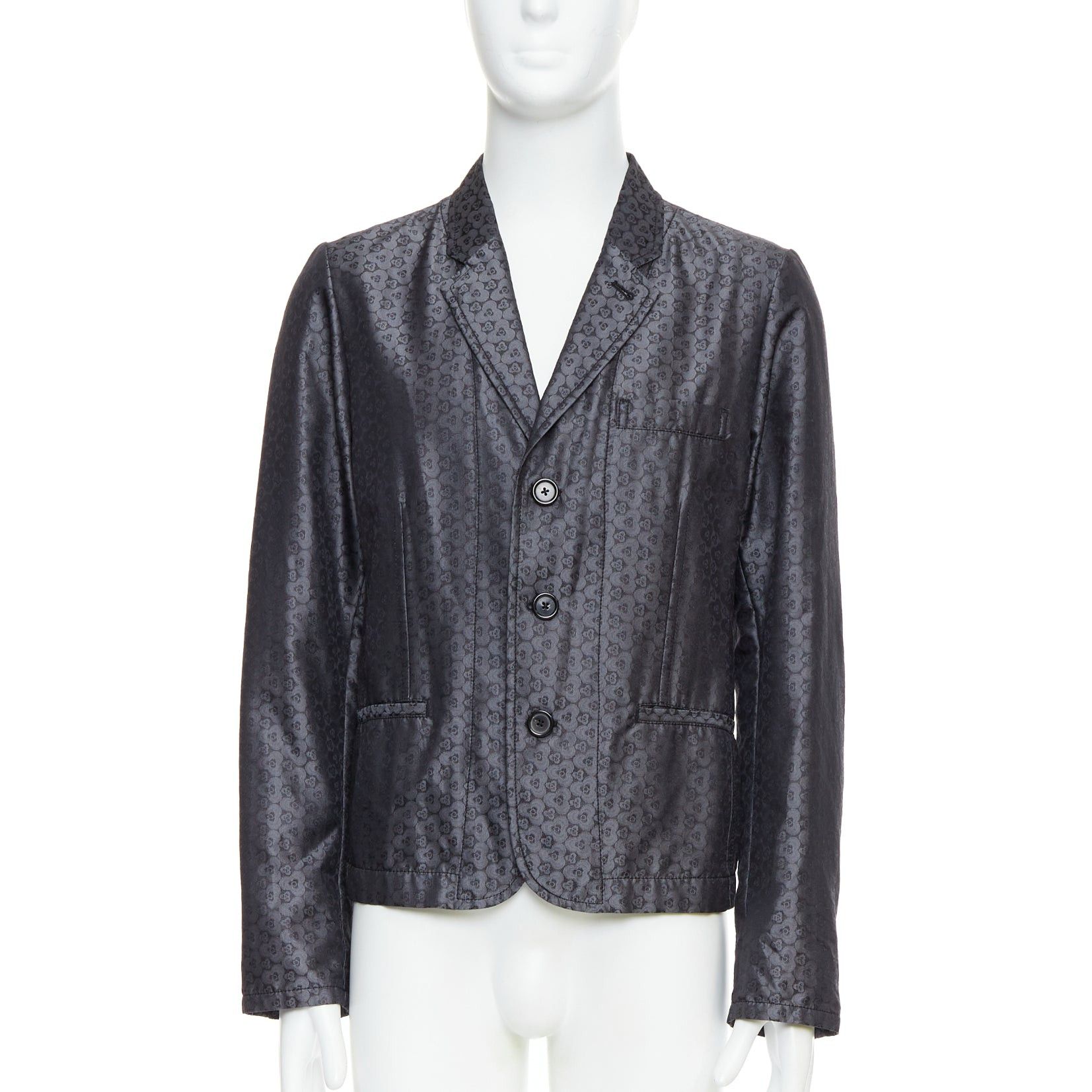 Ann Demeulemeester ANN DEMEULEMEESTER Vintage grey silk blend geometric floral brocade blazer M Size 48R - 1 Thumbnail