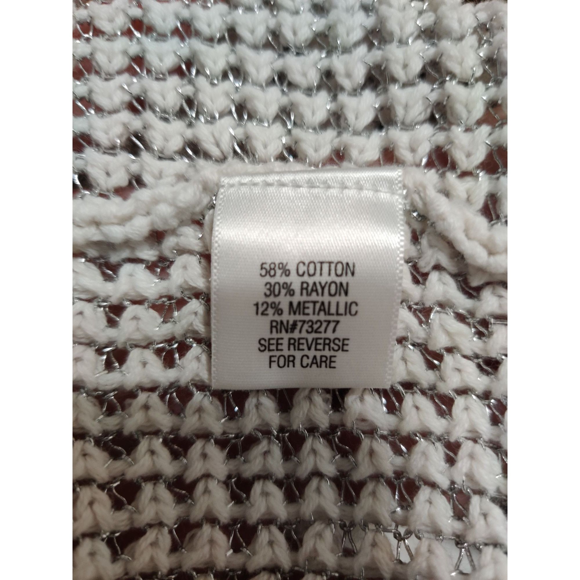 Apt. 9 APT 9 L Womens Sweater White Silver Metallic Knit Sheer Pull Size L / US 10 / IT 46 - 6 Thumbnail