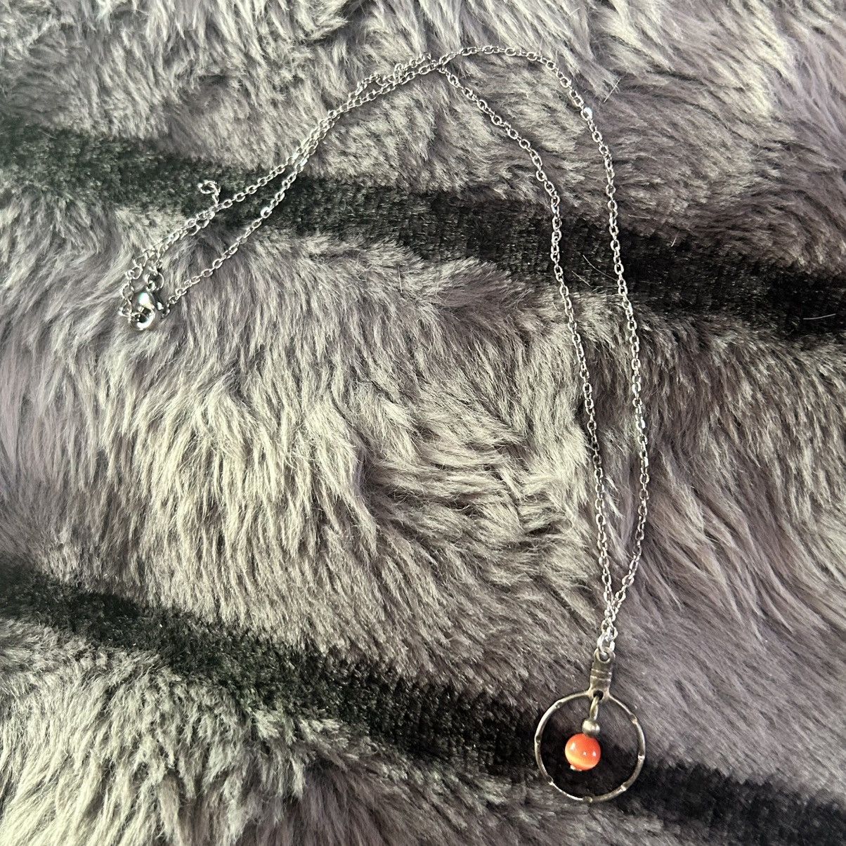 Handmade Handcrafted vintage peach cat eye glass medallion necklace Size ONE SIZE - 7 Thumbnail