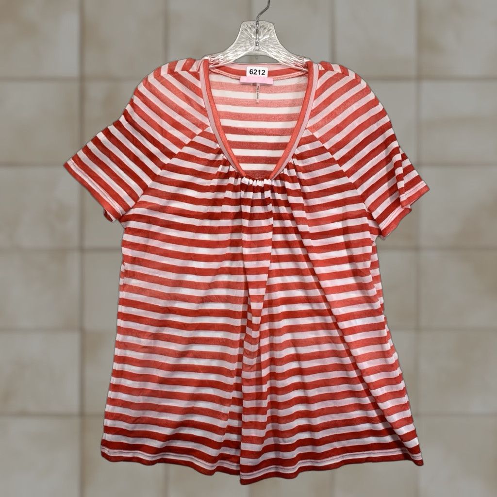 Vintage VINTAGE Basler Blouse Shirt Women L Red & White Striped Sheer Ruffle V-Neck Short Sleeve Lightweight Breathable 90s Art City Casual Womens Size L / US 10 / IT 46 - 1 Thumbnail