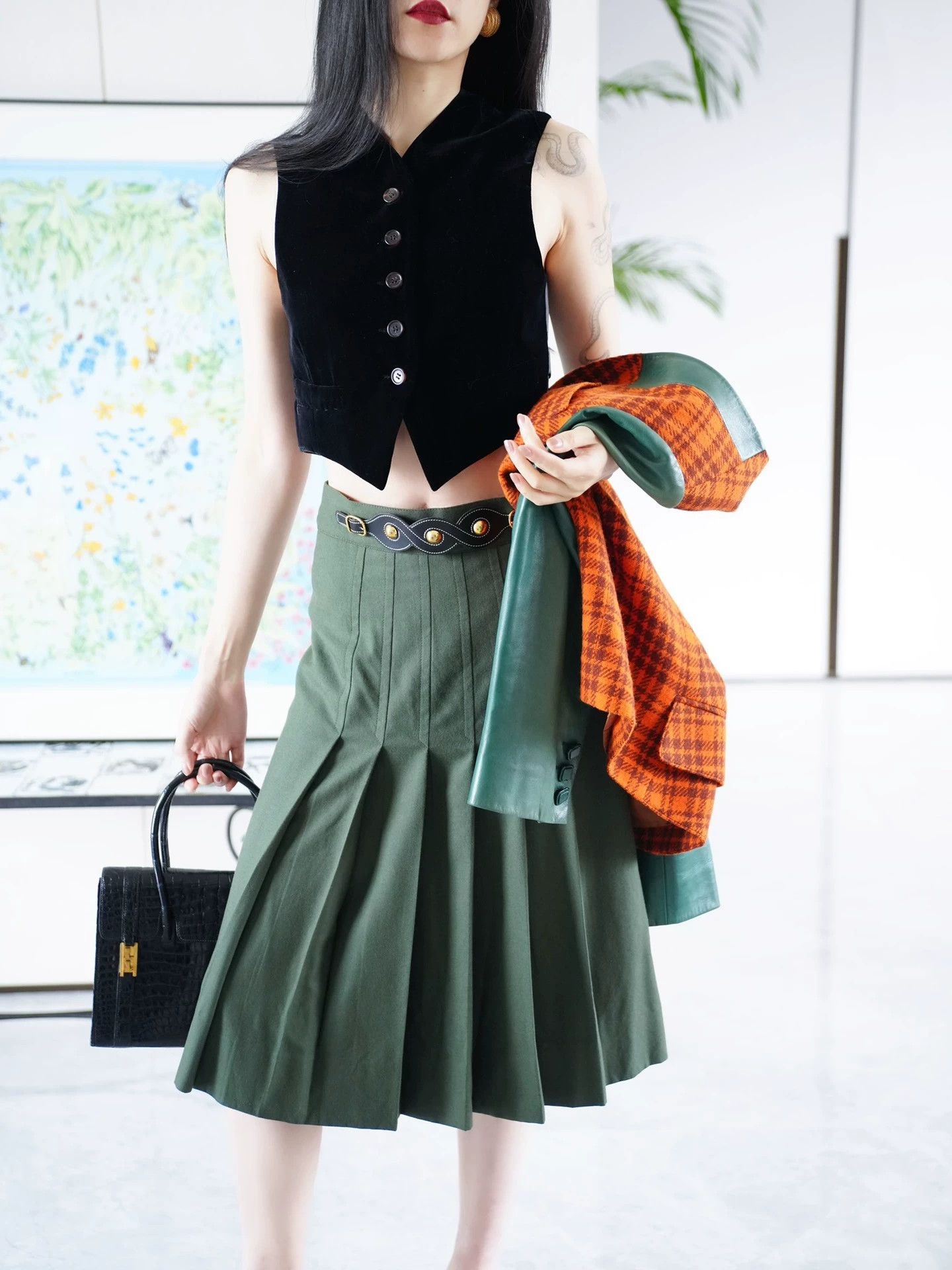 Hermes Hermes Vintage Dark Green Wool Pleated Skirt FR40/L Size 28" / US 6 / IT 42 - 7 Thumbnail