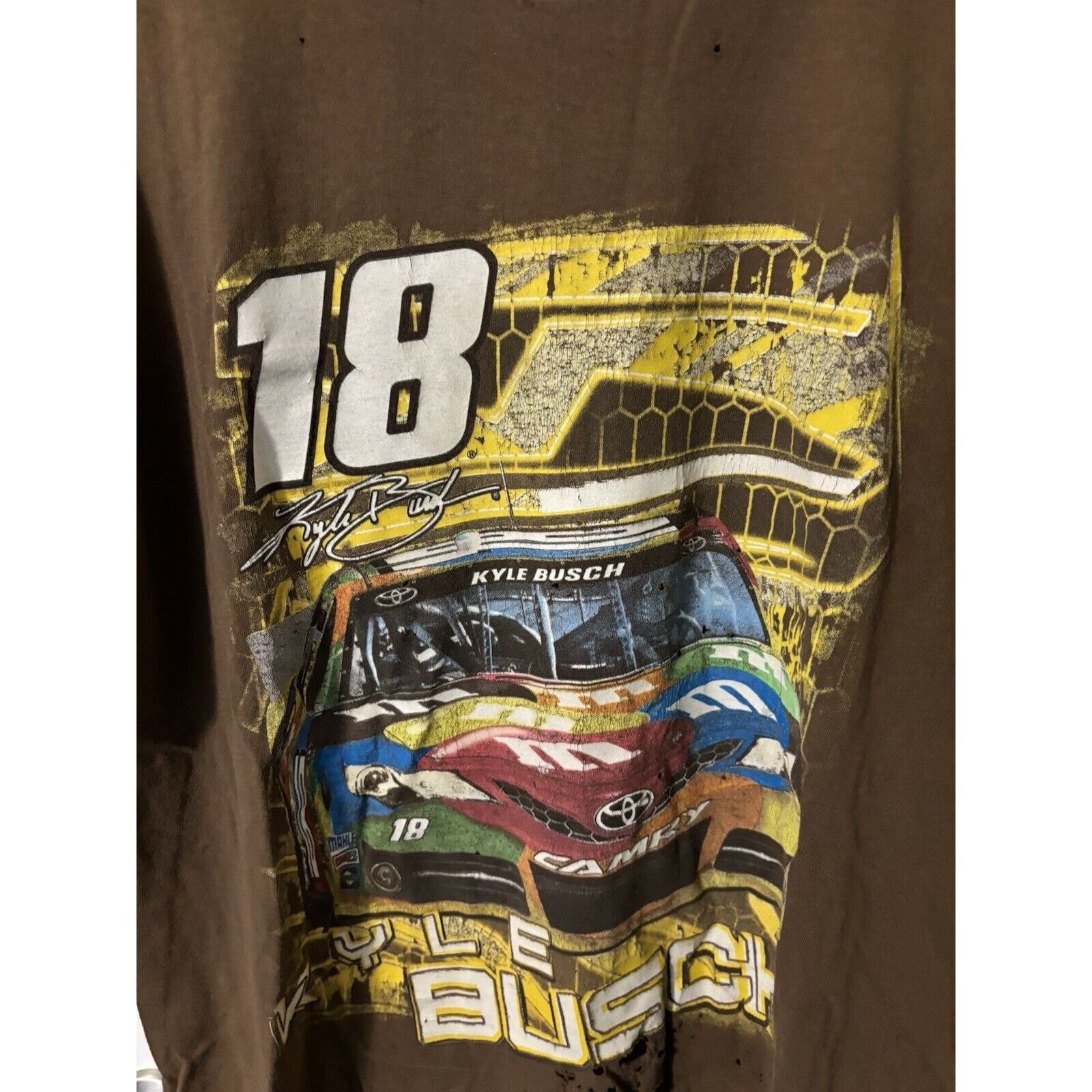 Other vintage #18 Kyle Busch XL faded M & Ms brown AOP T-shirt Size US XL / EU 56 / 4 - 5 Thumbnail