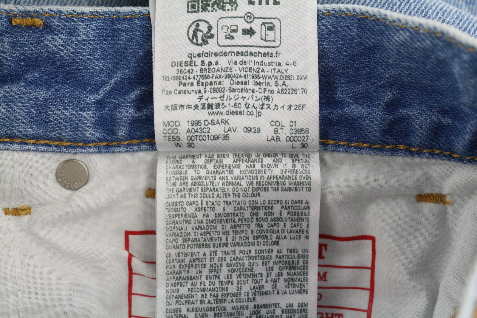 Diesel 1995 D-SARK 09I29 W30/L30 Blue Slim Straight 85402 Size US 30 / EU 46 - 11 Thumbnail