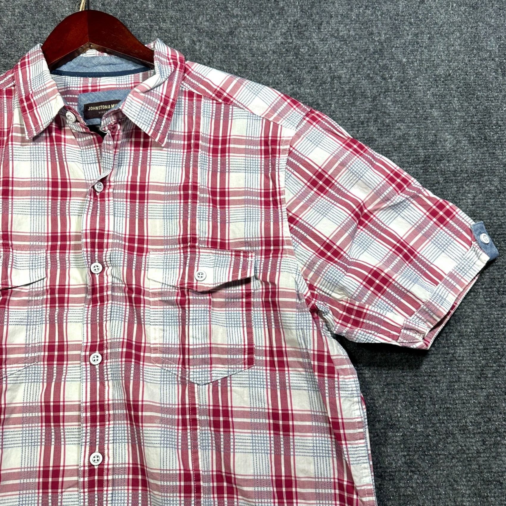 Johnston & Murphy Johnston & Murphy Shirt Mens Medium Plaid Cotton Short Sleeve Button Up Pockets Size US M / EU 48-50 / 2 - 3 Thumbnail