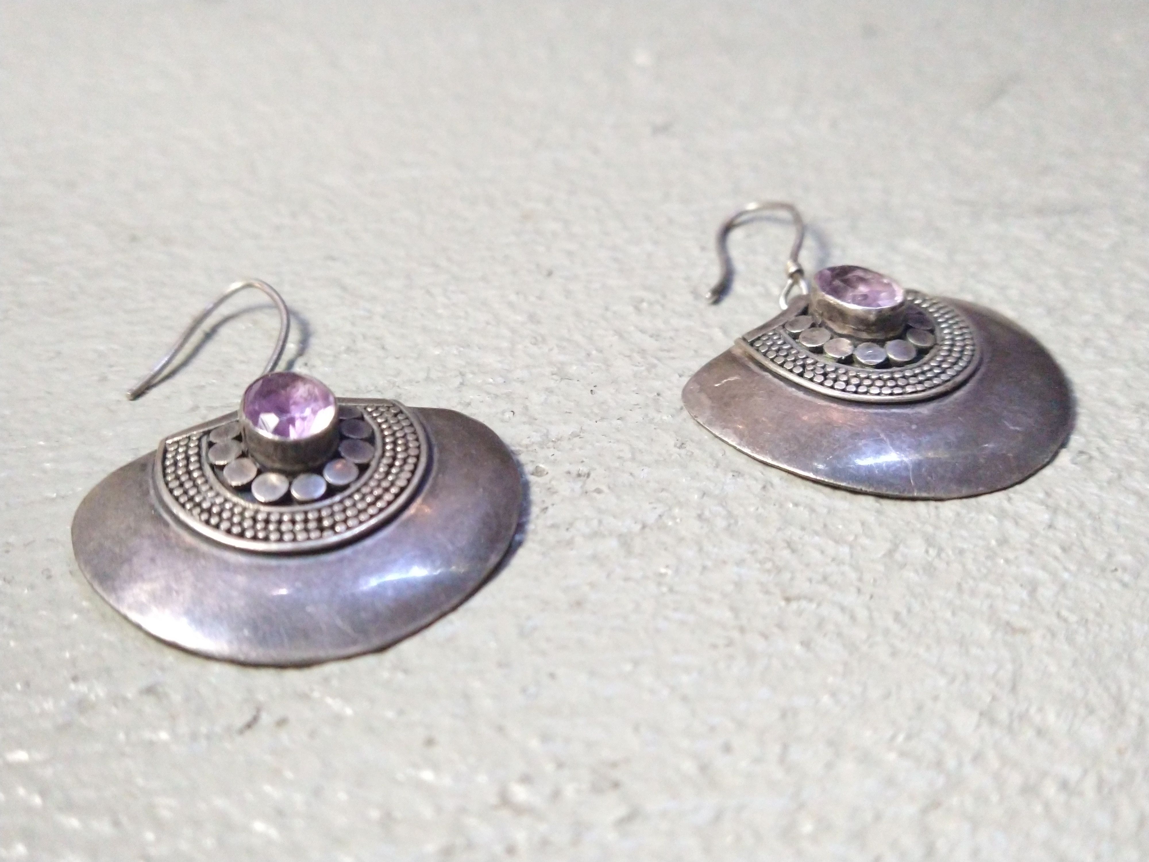 Jewelry × Vintage Vintage Sterling Silver Earrings Purple Amethyst Fan Modern Size ONE SIZE - 7 Thumbnail