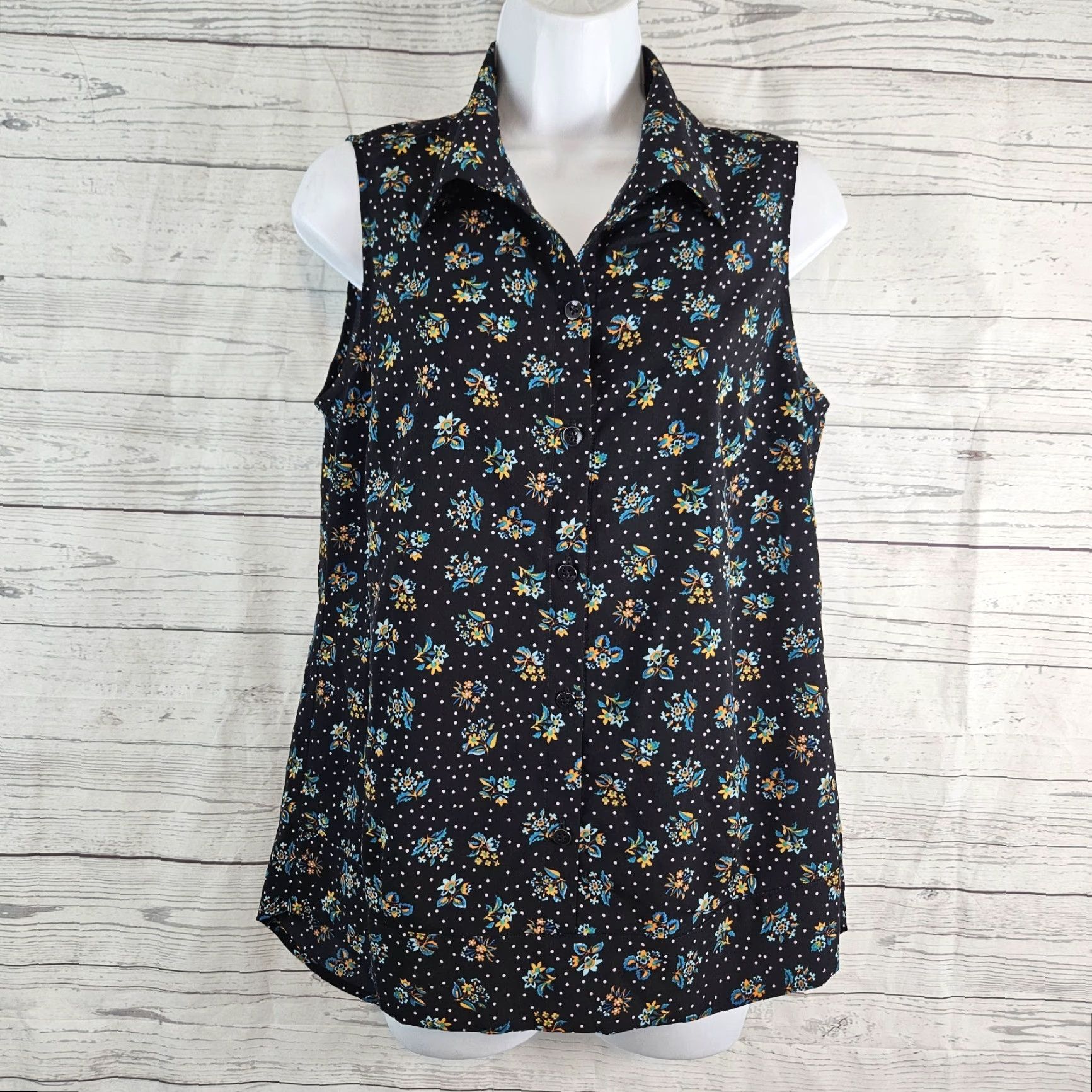 Vintage Cabi Blouse Shirt Womens Small Black Blue Floral Sleeveless Vintage No Size S / US 4 / IT 40 - 2 Thumbnail