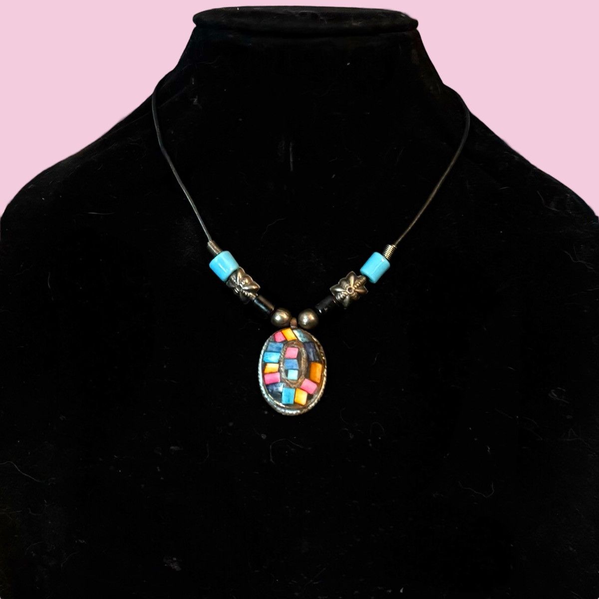 Vintage Vintage Native American mosaic pendant cord necklace Size ONE SIZE - 1 Thumbnail