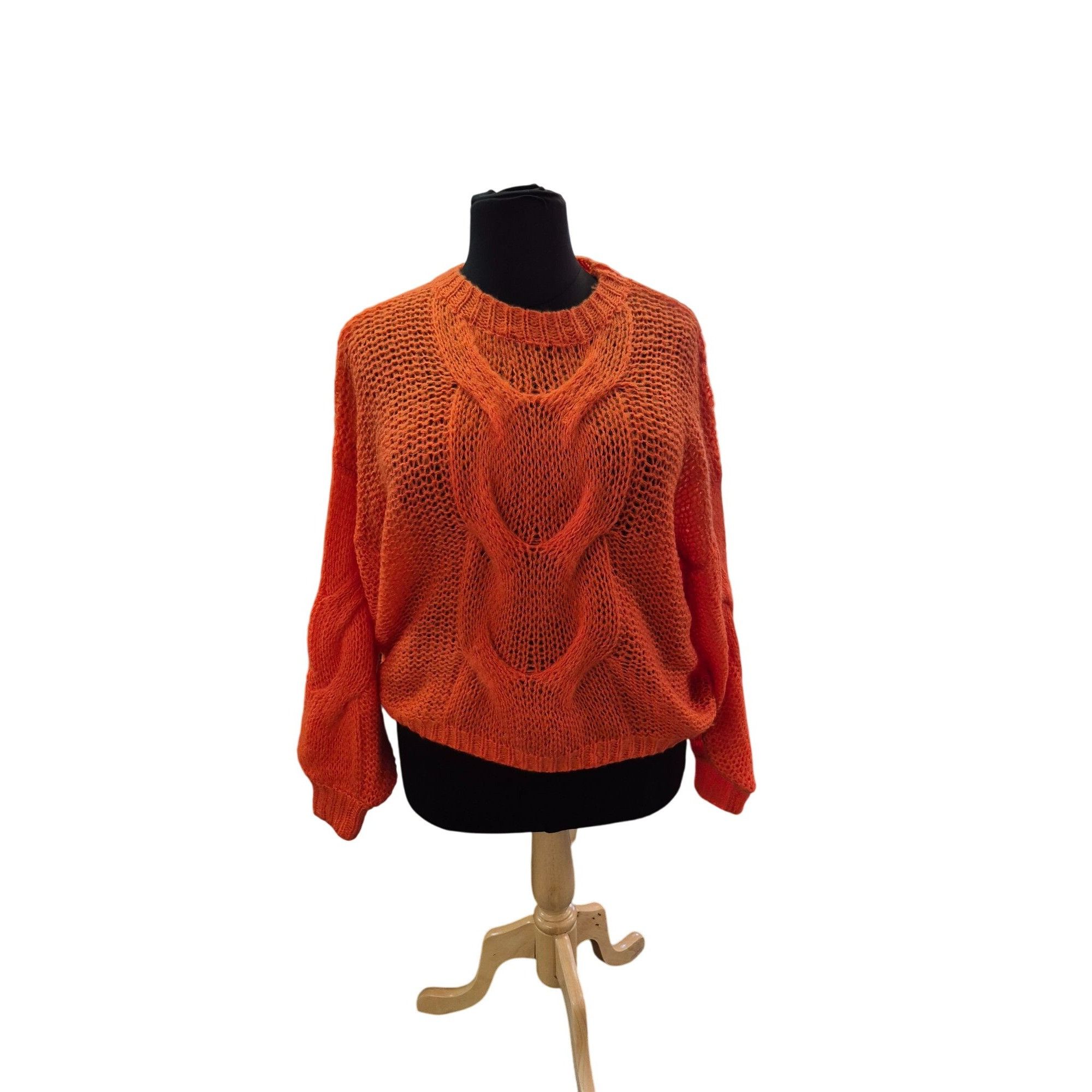 Other Davi & Dani Womens Bright Orange Open-Knit Sweater With Cabl Size L / US 10 / IT 46 - 1 Thumbnail