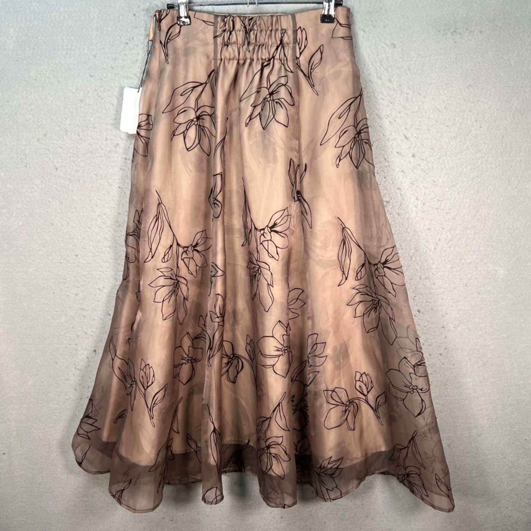 Vintage Jusglitty Womens Midi Skirt Beige Floral Organza A-Line 2 Summer Spring W Womens Size 26" / US 2 / IT 38 - 2 Thumbnail