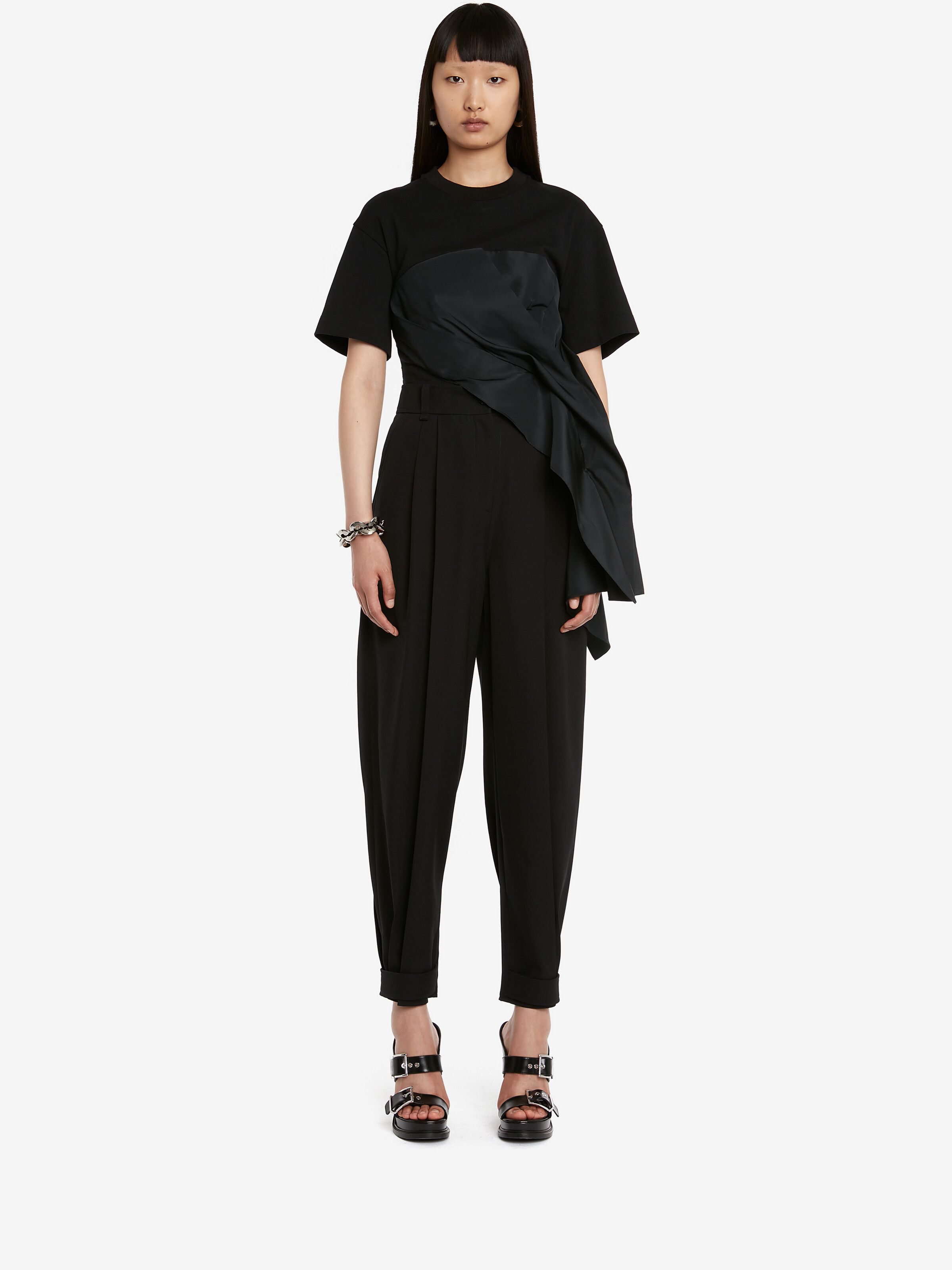 Alexander McQueen Women's Hybrid Drape T-shirt In Black Size S / US 4 / IT 40 - 4 Thumbnail
