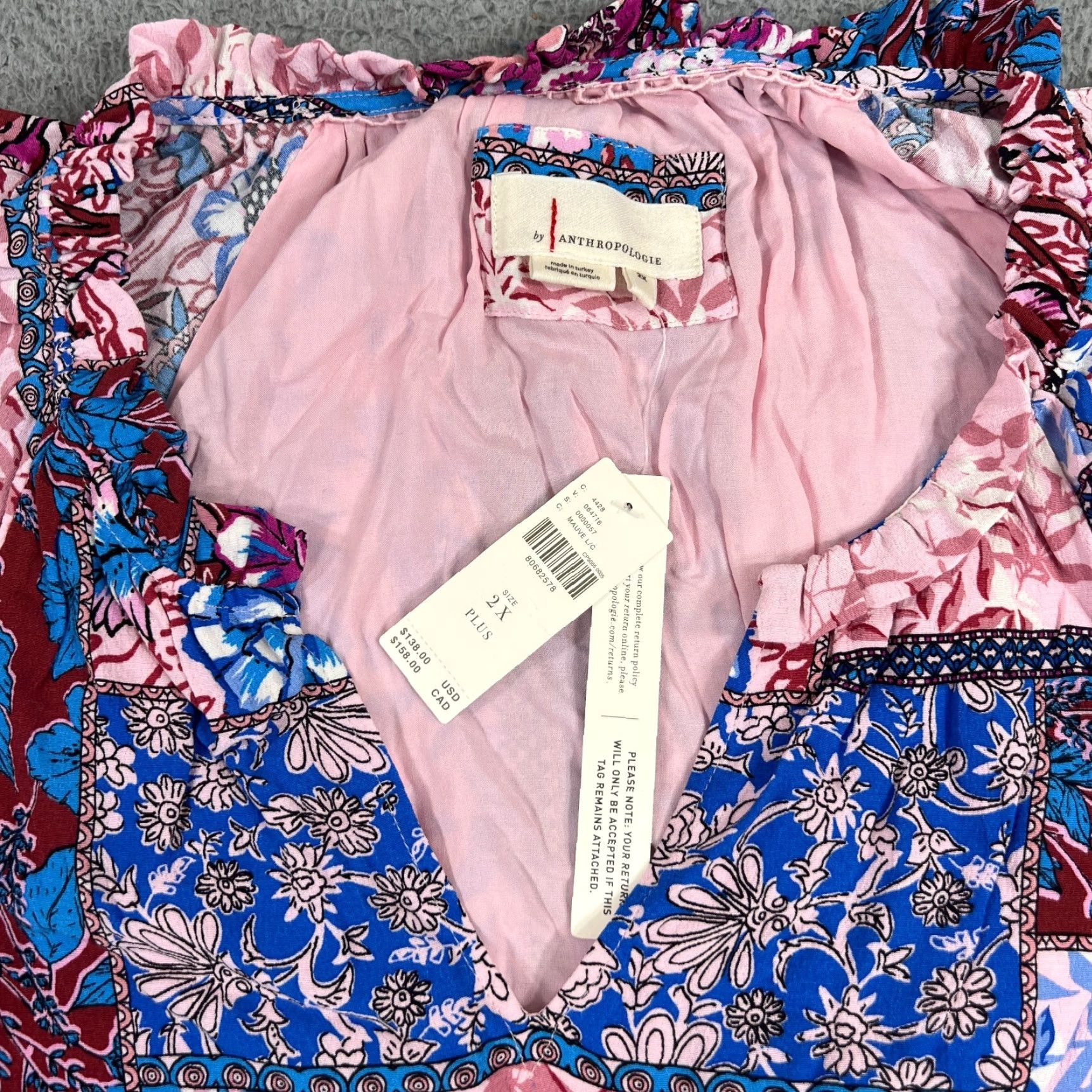 Anthropologie Anthropologie Women's Casual A-Line Dress 2X Short Sleeve Paisley Blue Pink Multicolor Size 40" / US 18 - 2 Thumbnail