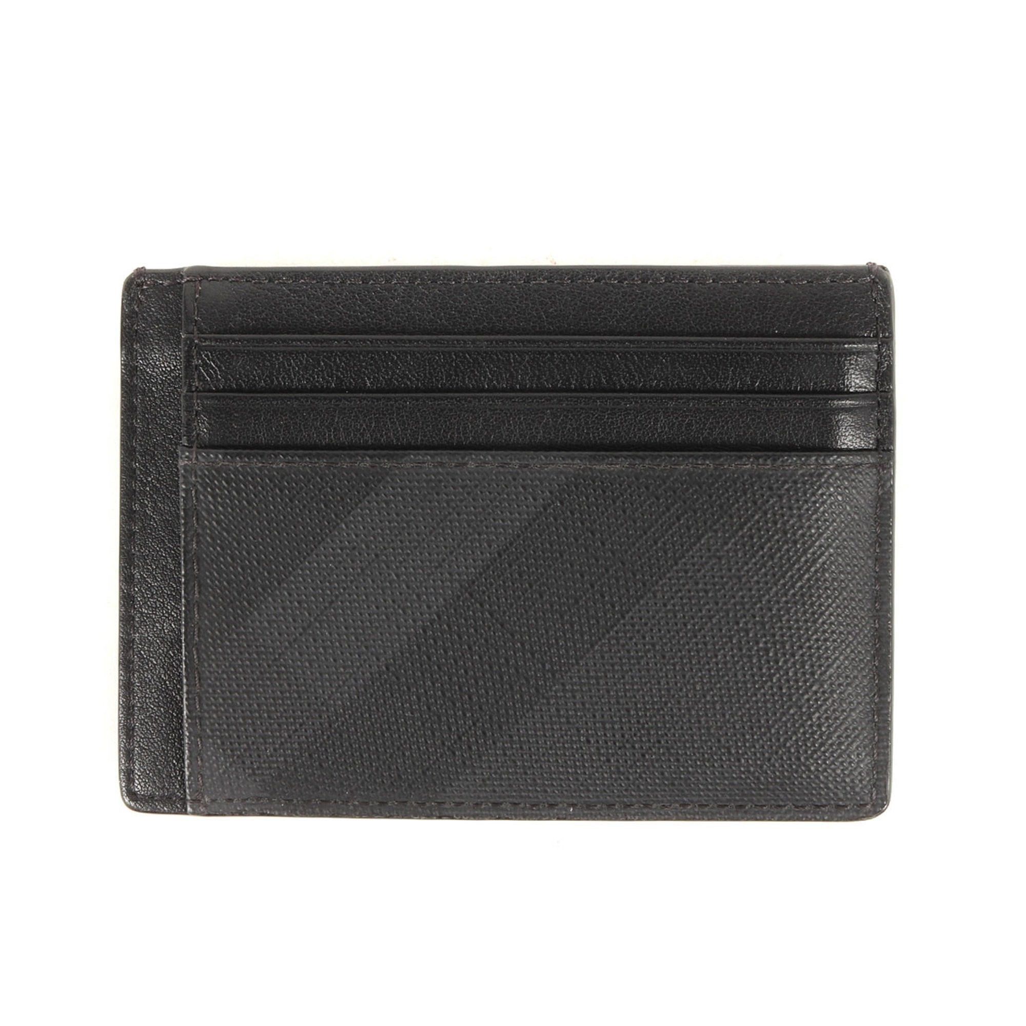 image of Burberry Check Leather Card Case With Money Clip / Business Holder Pass Black, Women's