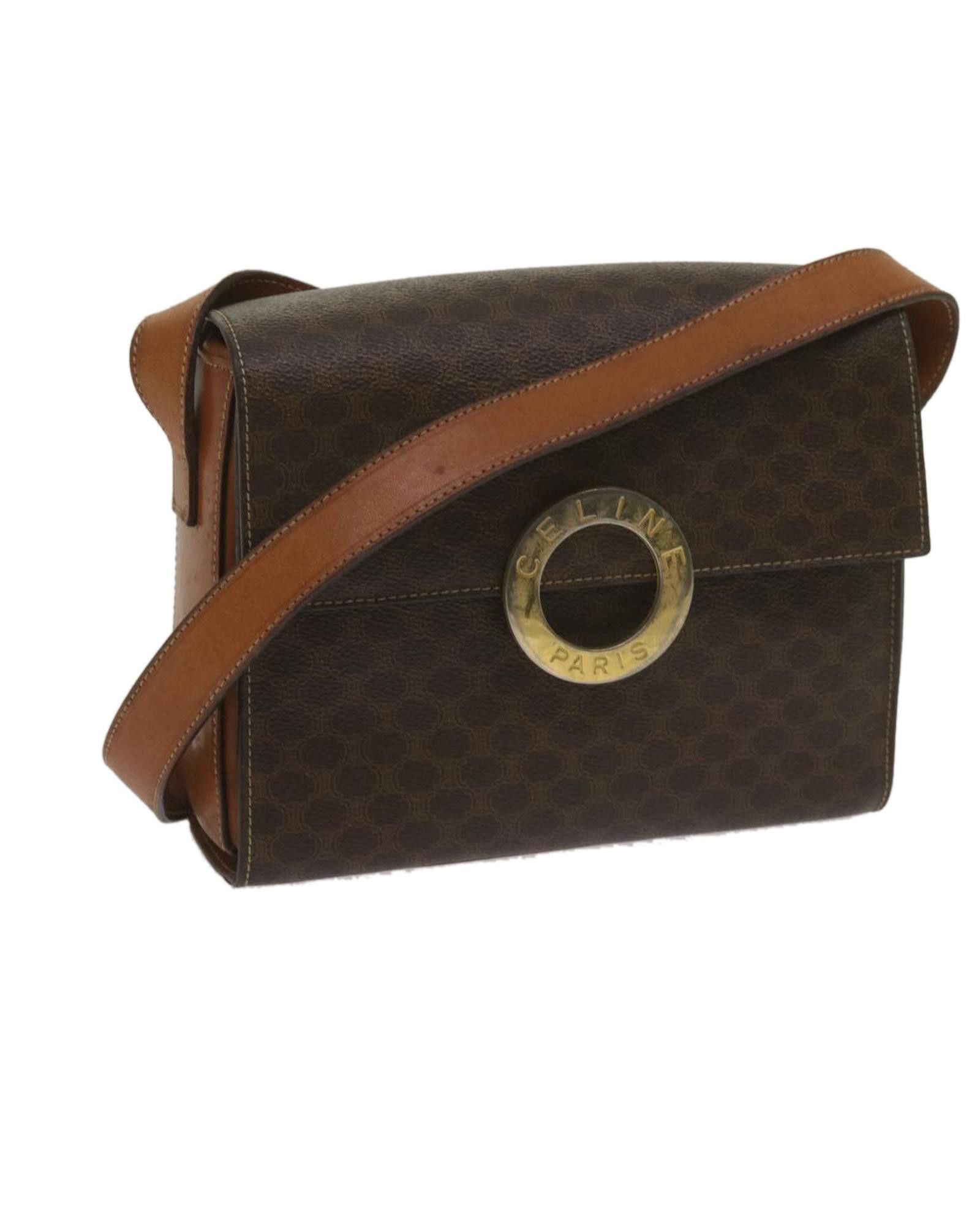 image of Celine Brown Canvas Shoulder Bag, Women's