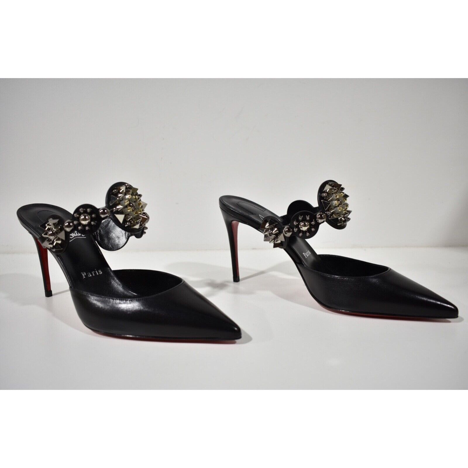 Christian Louboutin Miss Goldora 85 Black Backless Sandal Mule Heel Pump 37.5 Size US 7.5 / IT 37.5 - 4 Thumbnail