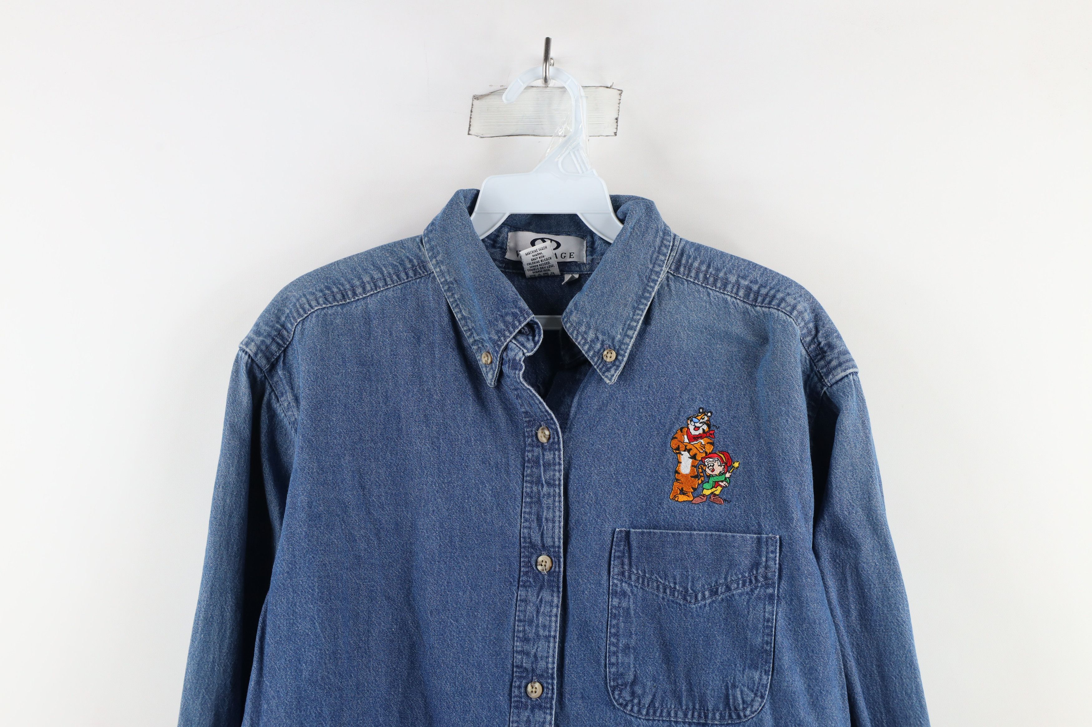 Vintage Vintage 90s Tony the Tiger Keebler Elf Denim Button Shirt Size S / US 4 / IT 40 - 2 Thumbnail