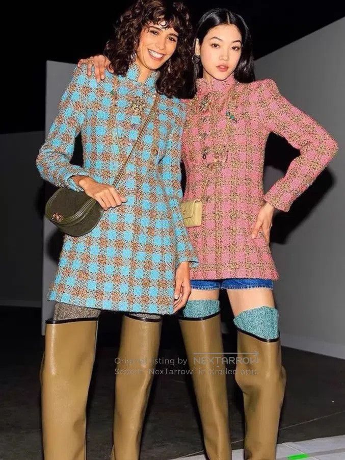 Chanel Chanel Brown plaid stand-up collar long coat Size XXS / US 00 / IT 34 - 9 Thumbnail