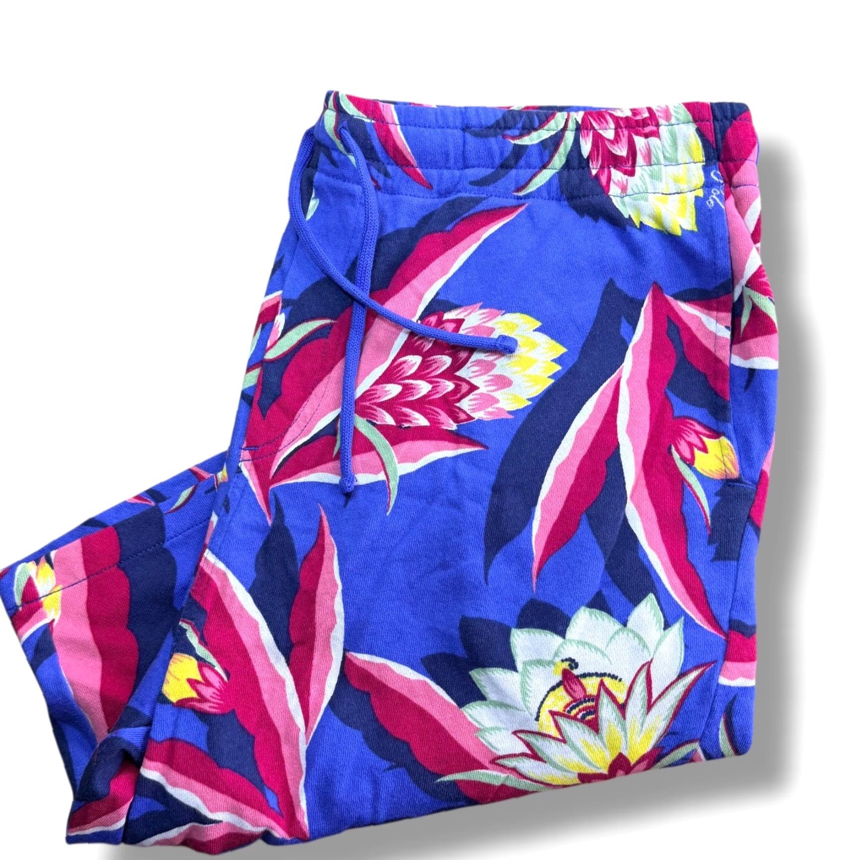 Polo Ralph Lauren Shorts Mens Medium Blue Tropical Floral Terry Cloth 9in Inseam