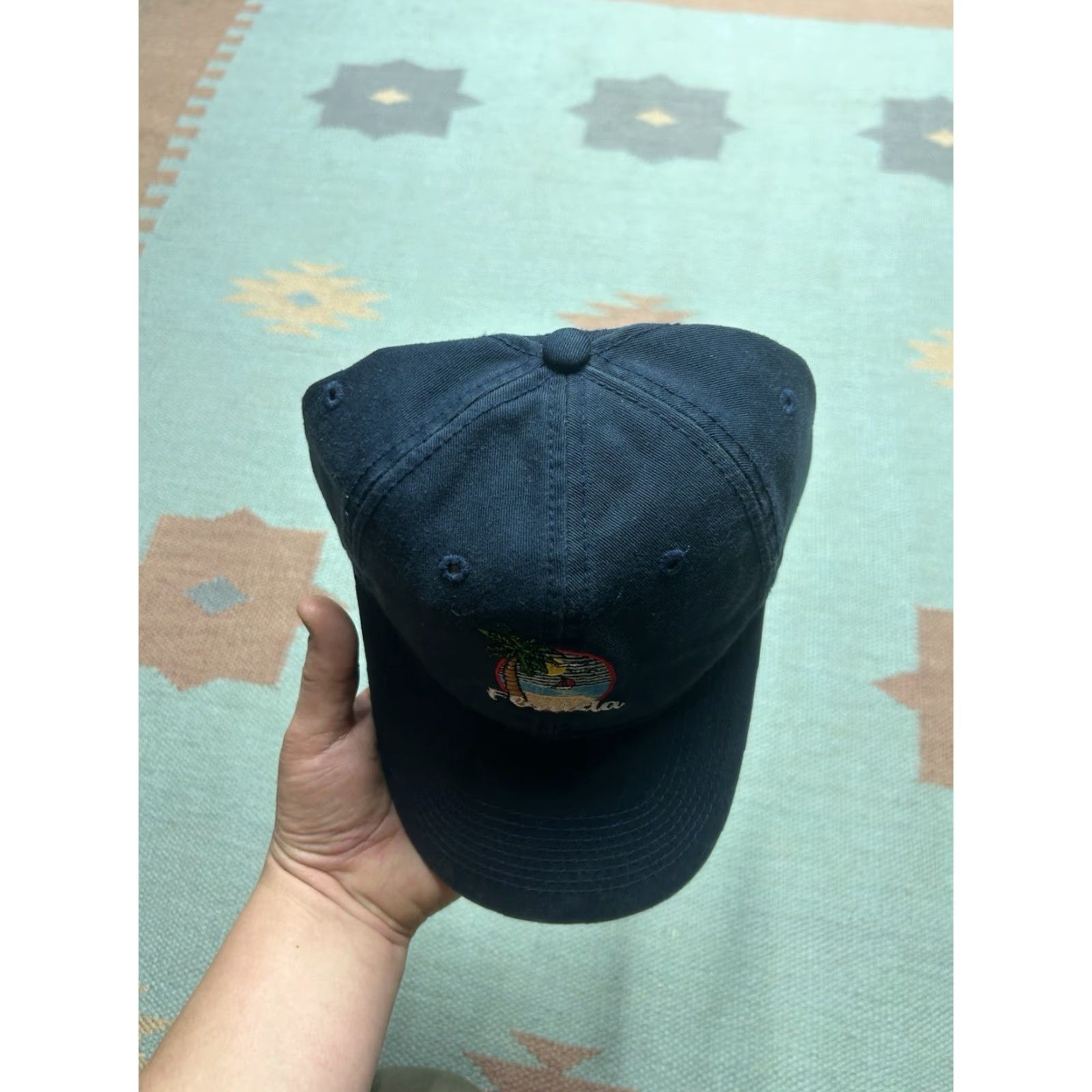 Vintage VINTAGE strapback hat cap Florida beach palm tree embroidered adjustable blue Mens Adjustable Blue Beach Cap Strapback Hat Size ONE SIZE - 3 Thumbnail