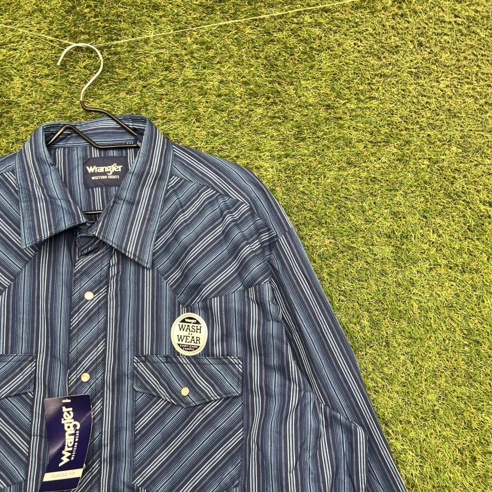 Wrangler Wrangler Pearl Snap Shirt Mens XL Blue Long Sleeve Striped Western NWT Size US XL / EU 56 / 4 - 3 Thumbnail