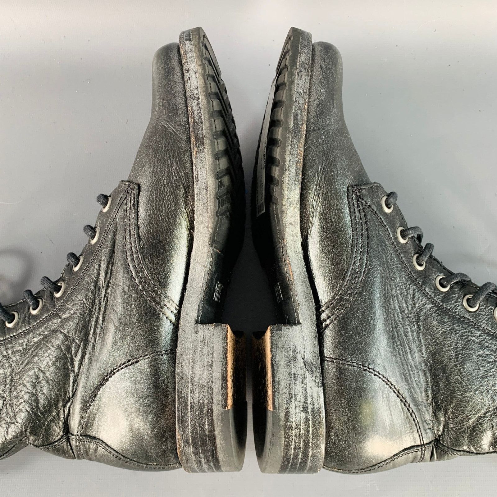 Frye FRYE Size 7 Black Silver Leather Metallic Lace-Up Boots Size US 7 / IT 37 - 11 Thumbnail