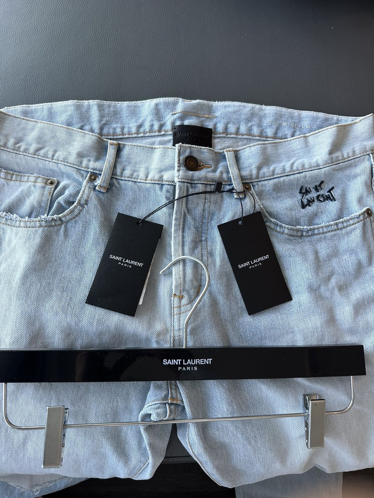 Saint Laurent Paris SLP Super Rare Brand New Trashed Ripped Skinny Denim Jeans Size US 33 - 2 Thumbnail