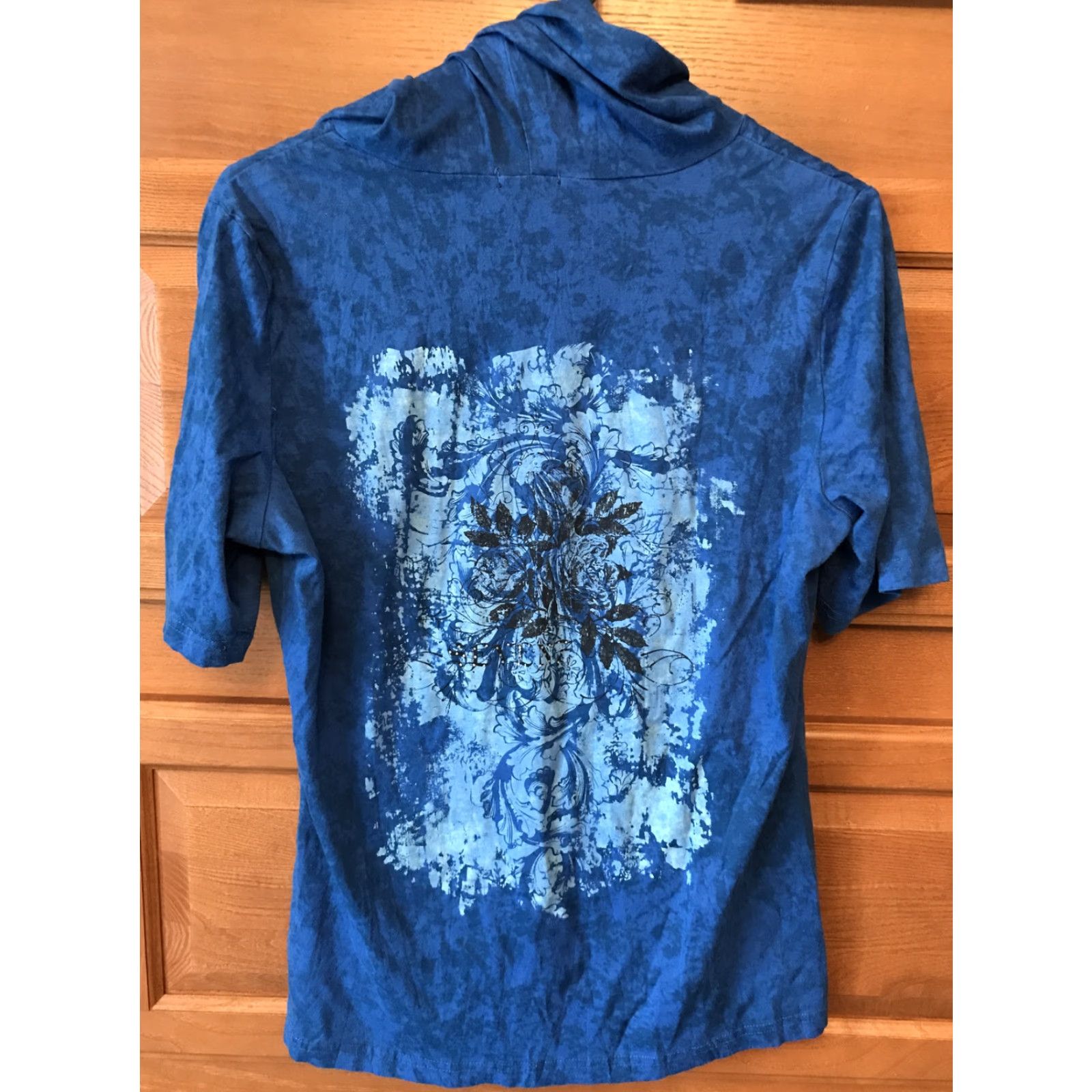 Vintage VINTAGE Seven Woman T Shirt Hooded Short Sleeve L Blue Floral B441 Size L / US 10 / IT 46 - 3 Thumbnail
