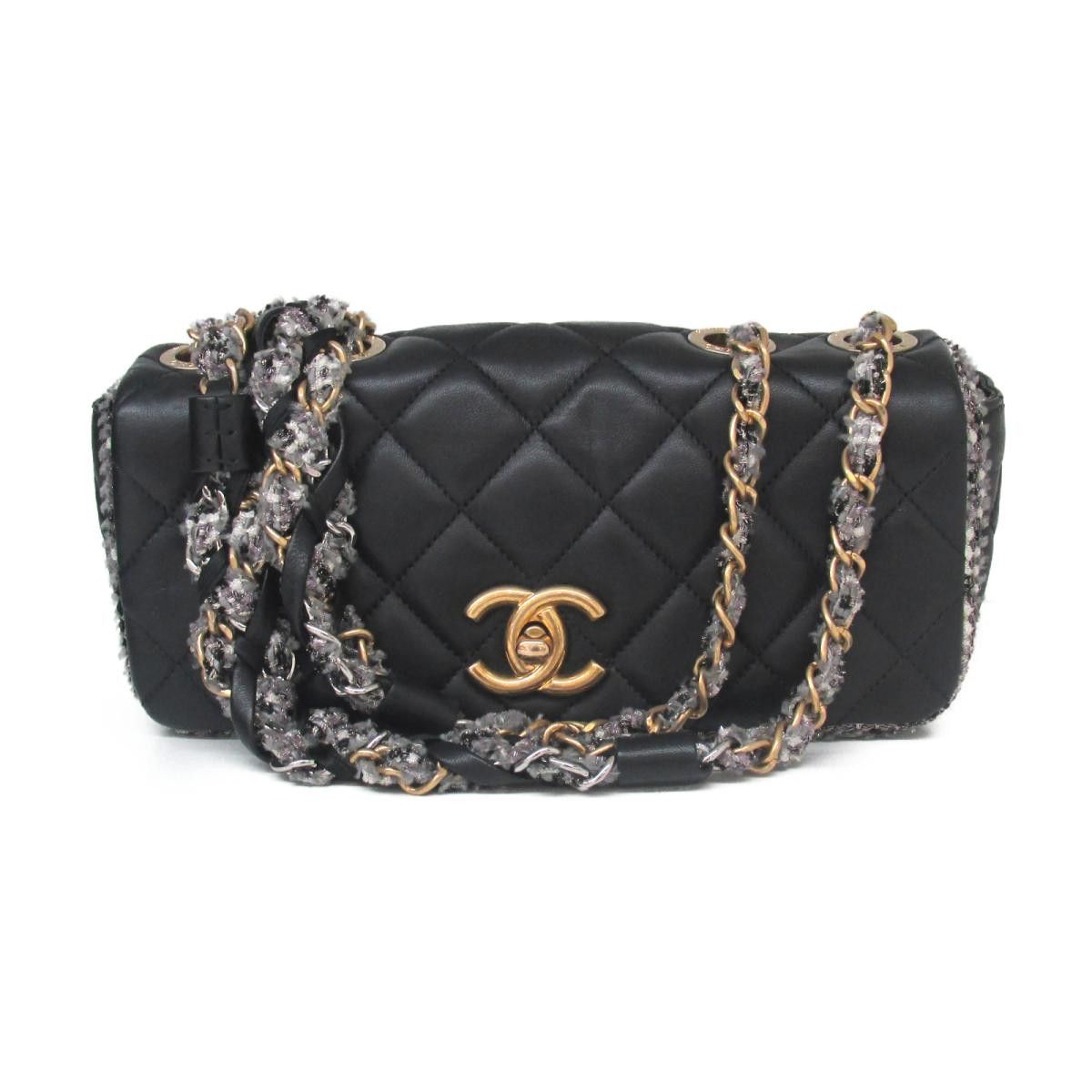 image of Chanel Chain Shoulder Bag Lambskin Black, Women's