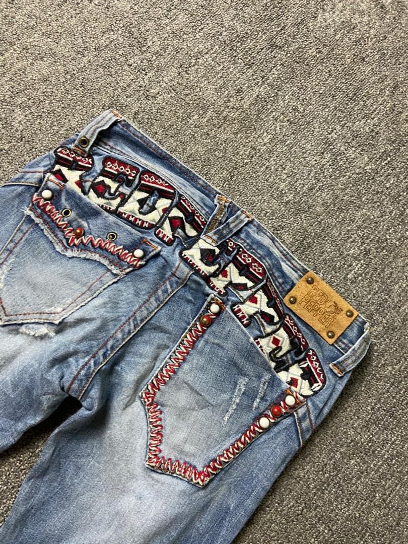 Japanese Brand Vintage Red Pepper Denim Flare Distressed Jeans (184) Size US 30 / EU 46 - 2 Thumbnail