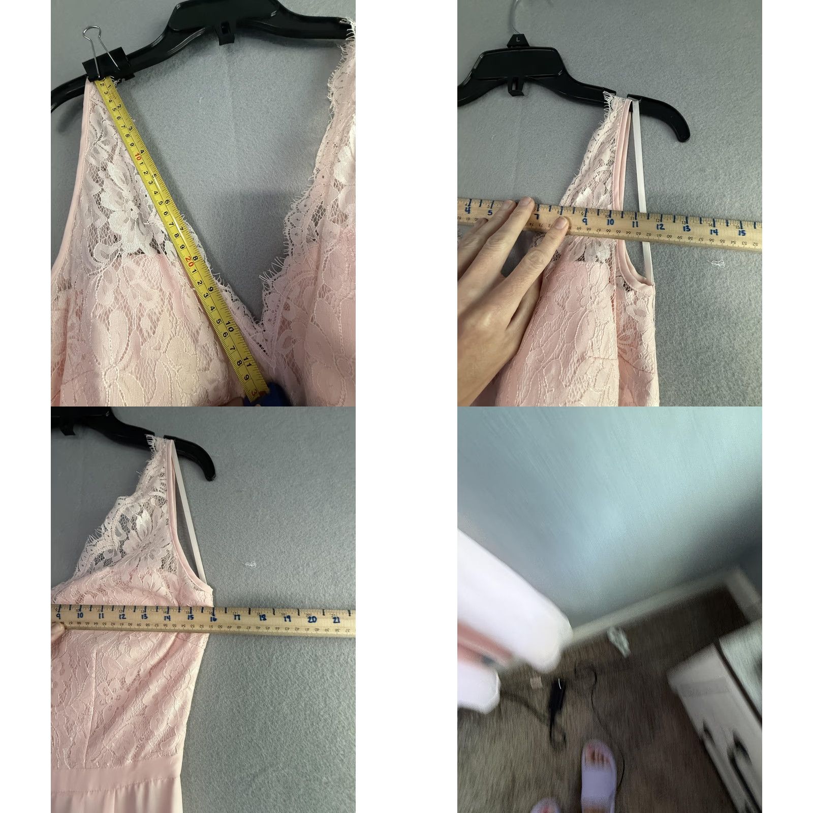 Pinko VINTAGE Weddington Way Dress L Pink Lace Chiffon V Neck Maxi Bridesmaid Prom Gown Size L / US 10 / IT 46 - 9 Thumbnail