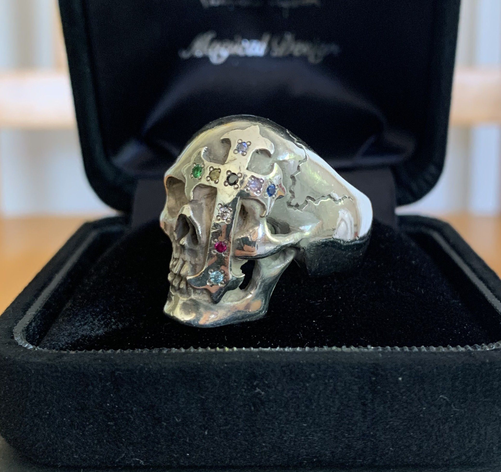 Number (N)ine SS05 "Nightcrawler" Bejeweled Silver Skull Ring w/ box Size ONE SIZE - 1 Thumbnail