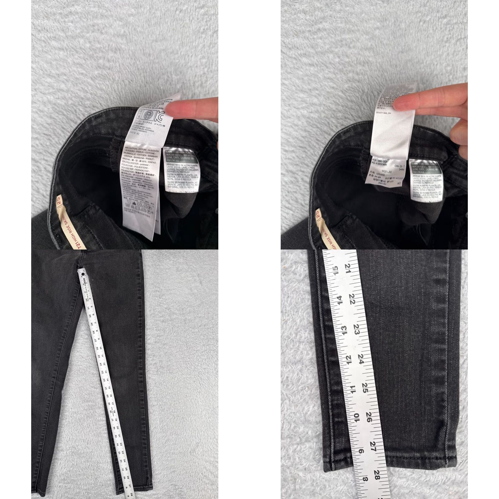 Levi's Levis Jeans Women 25 Black Denim 721 High Rise Skinny Cotton Blend 24x28 Womens Size 42" / US 20 - 8 Thumbnail