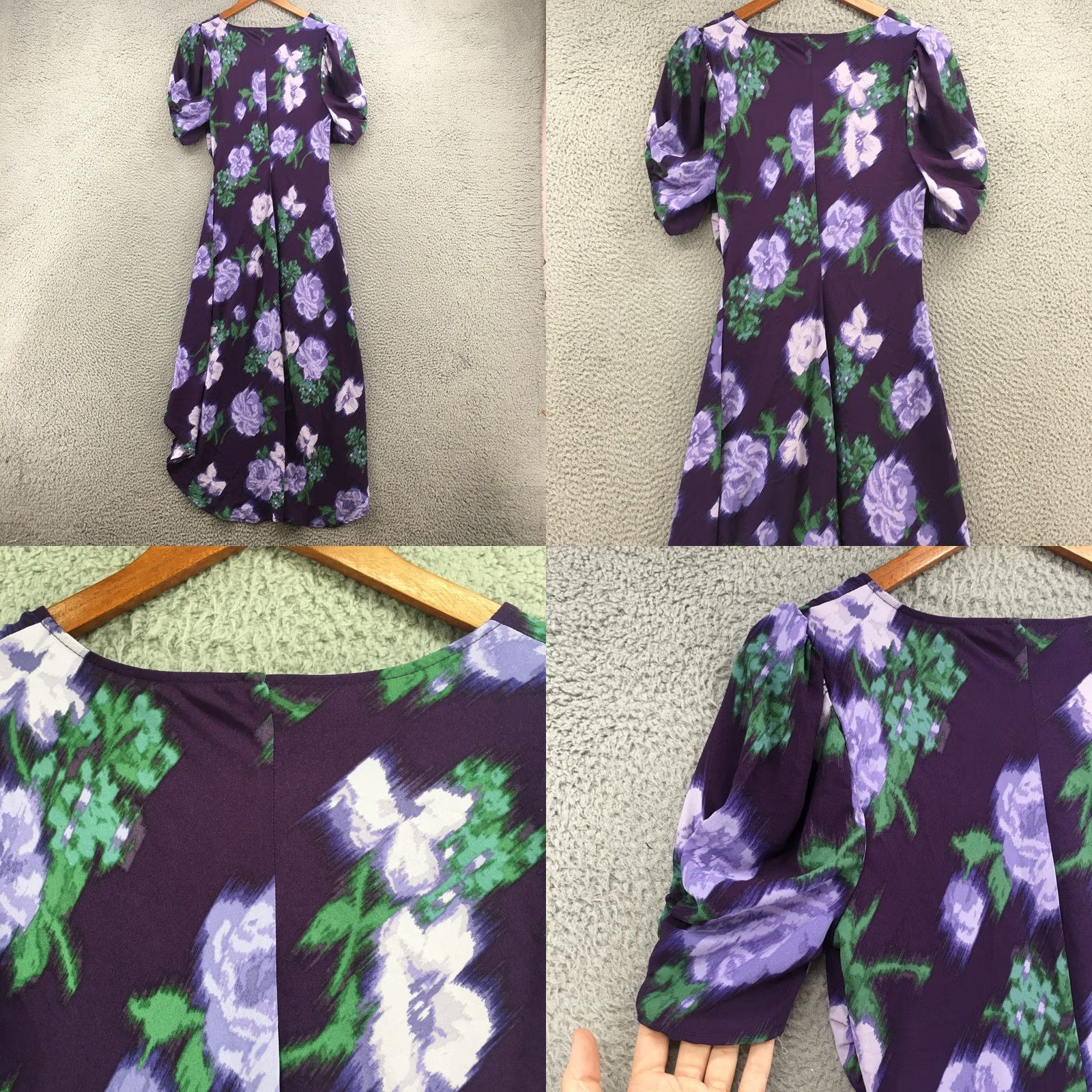 Vintage A New Day Midi High Low Dress Womens XS Navy Floral V-Neck Crepe Purple NEW Size M / US 6-8 / IT 42-44 - 8 Thumbnail