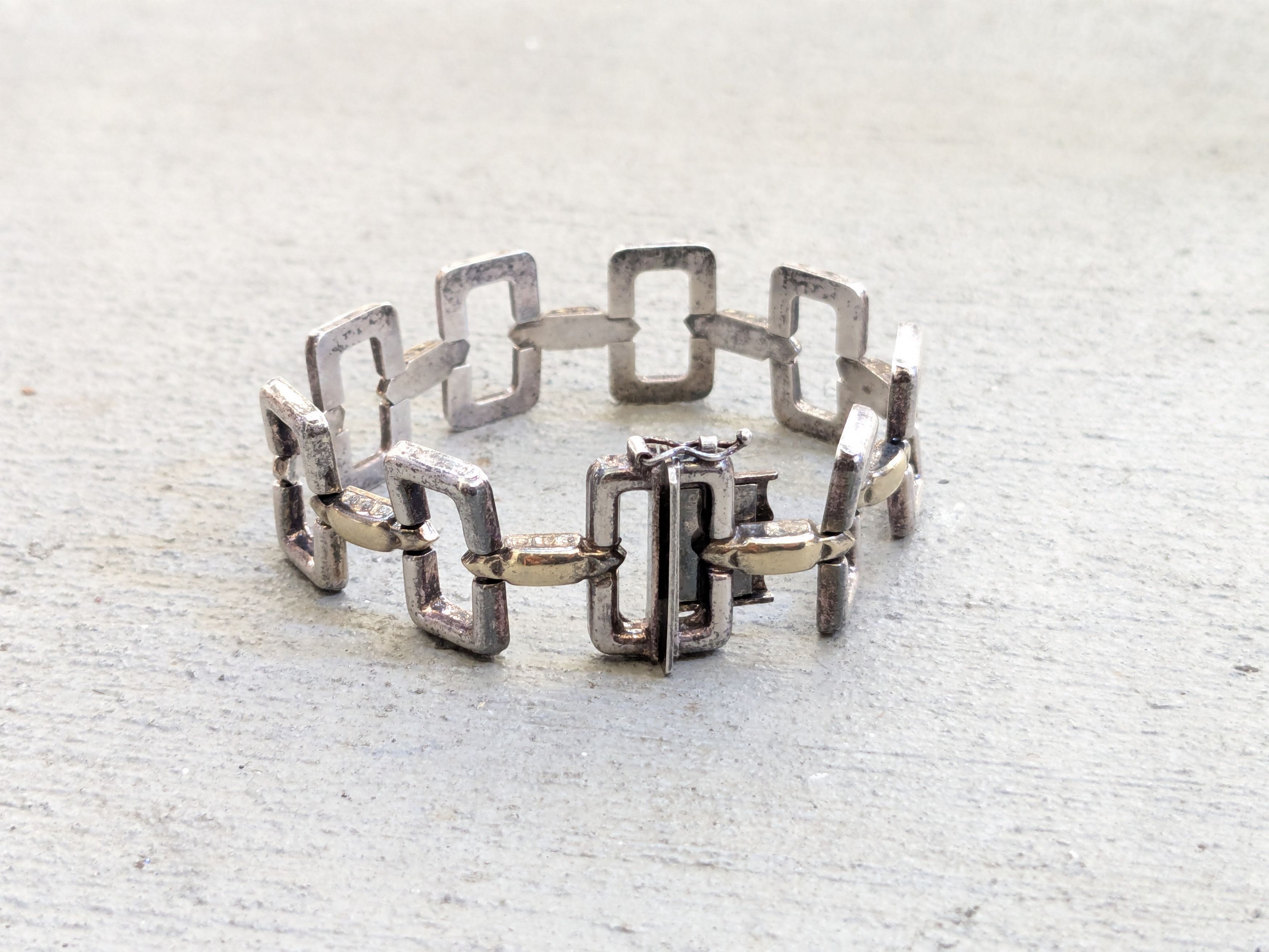 Vintage Vintage Sterling Silver Bracelet Rectangle Two Tone Italy Size ONE SIZE - 1 Thumbnail
