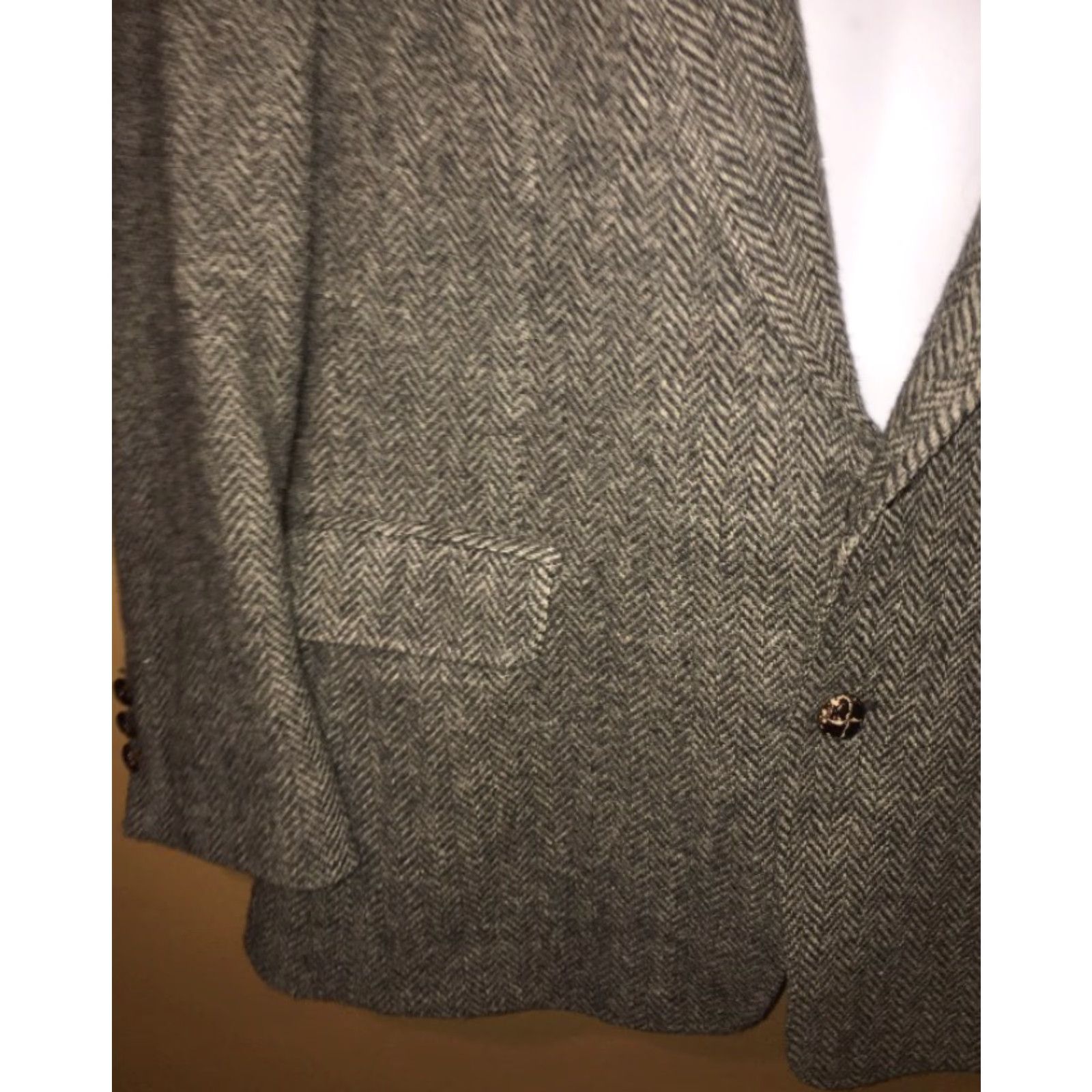 Vintage VINTAGE Habersham Tweed Heringbone Mens Gray Blazer Sport Coat 42 Two Button Size 42 Gray Mens Sports Coat Size 42R - 3 Thumbnail