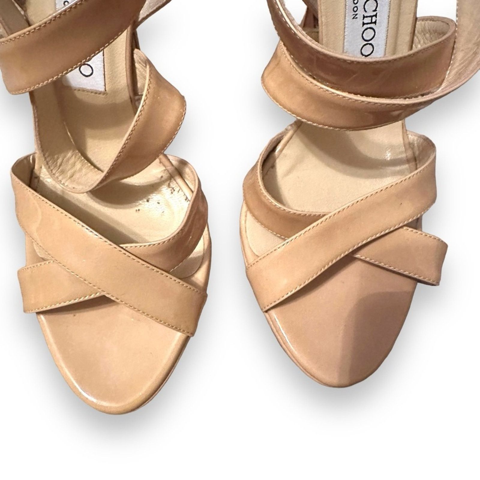 Jimmy Choo Jimmy Choo Beige Patent Leather Vamp Sandals Stiletto Heels Size US 8.5 / IT 38.5 - 5 Thumbnail