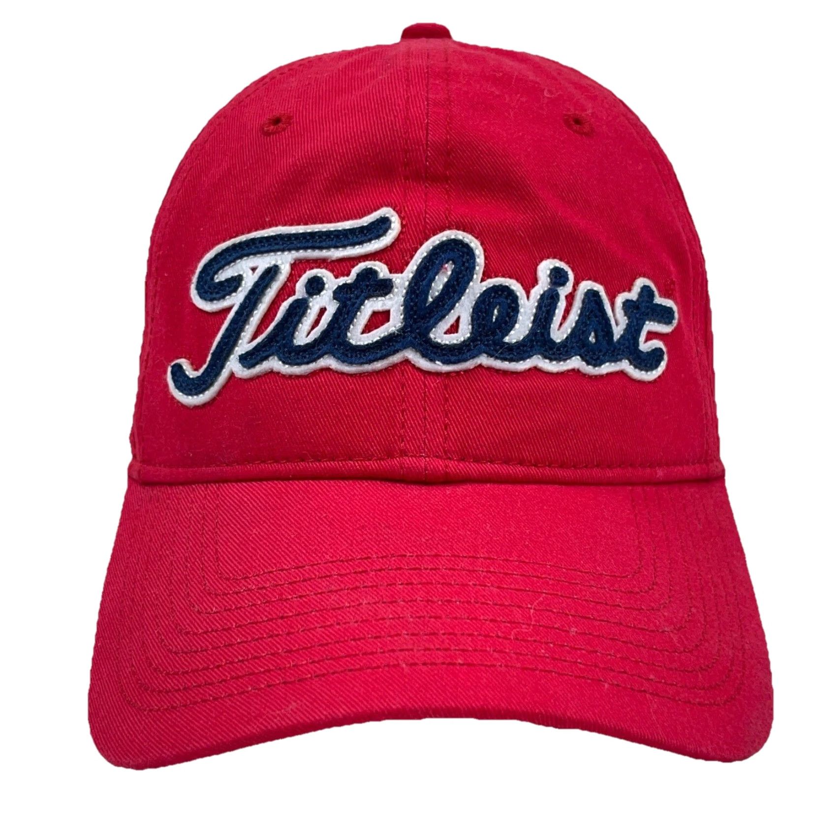 Titleist Titleist Hat Cap Red Blue Leather Strap Back Gold Dad Baseball Spell Out Script Cap Mens L Red Cotton Twill 80s 90s Retro USA Baseball Cap Size ONE SIZE - 2 Thumbnail
